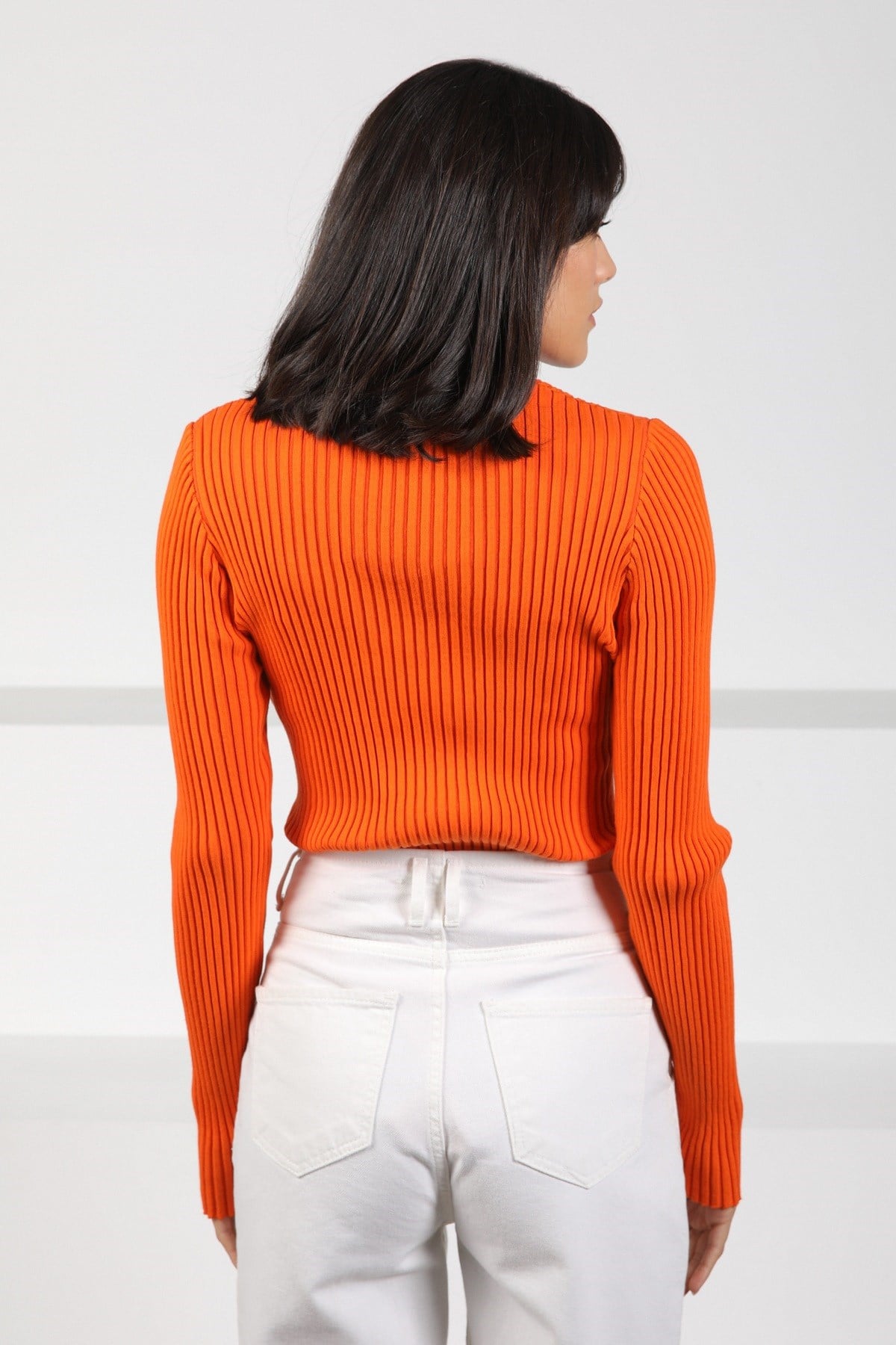 Ferraro Orange Bisiklet Yaka Kalpli Kısa Kadın Triko Tulum