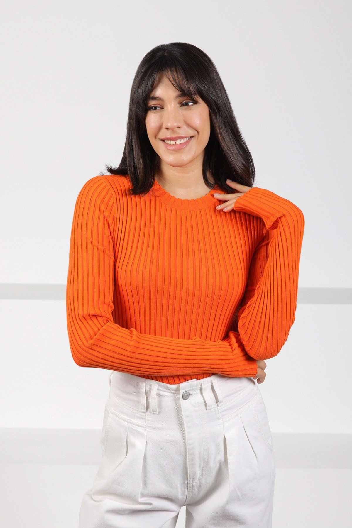 Ferraro Orange Bisiklet Yaka Pamuklu Kadın Triko Kazak