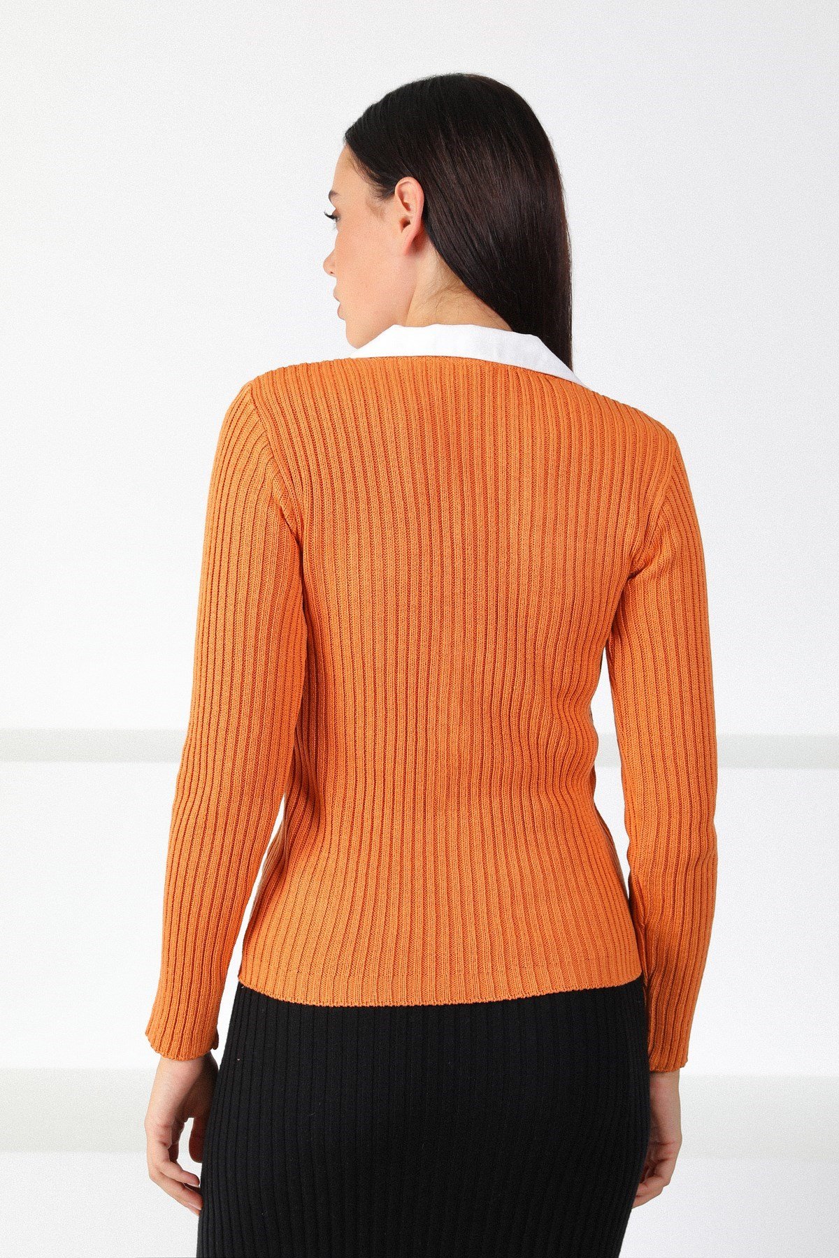 Ferraro Orange Gömlek Yaka Kadın Triko Hırka