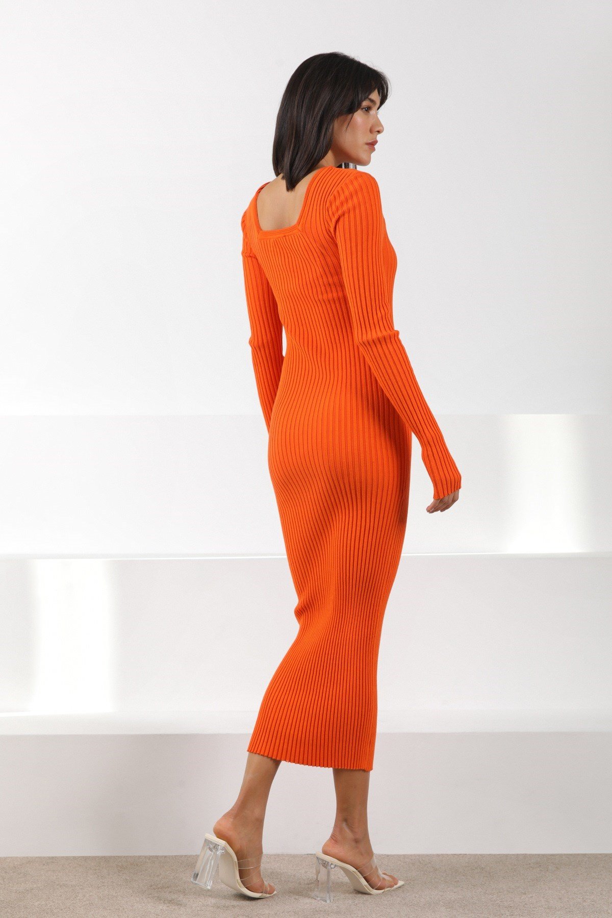 Ferraro Orange Pencere Yaka Kadın Triko Elbise