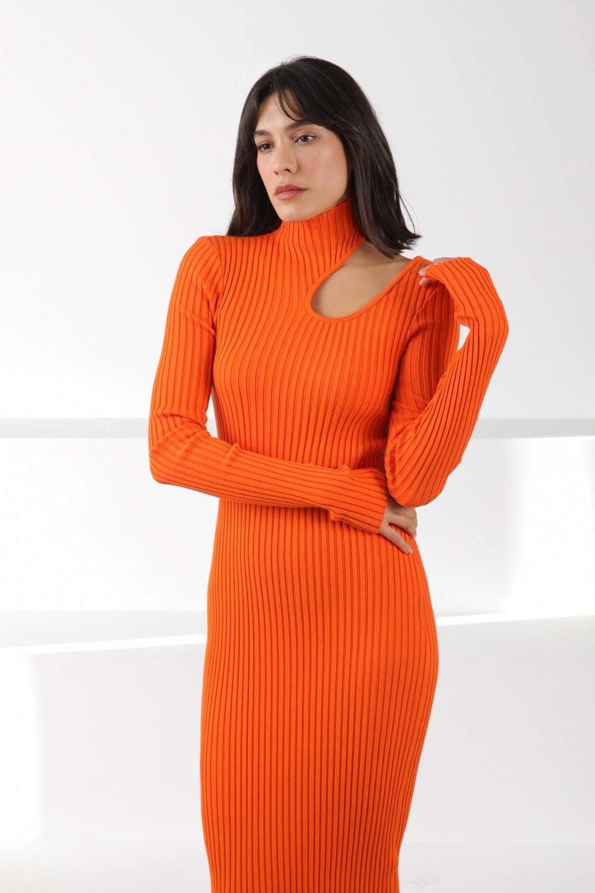 Ferraro Orange Uzun Kollu Kadın Triko Elbise