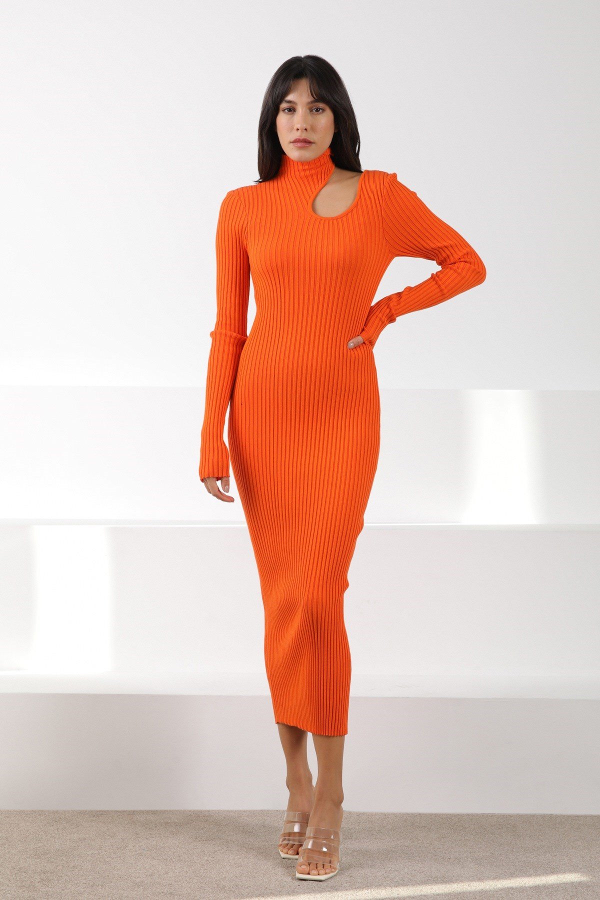 Ferraro Orange Uzun Kollu Kadın Triko Elbise