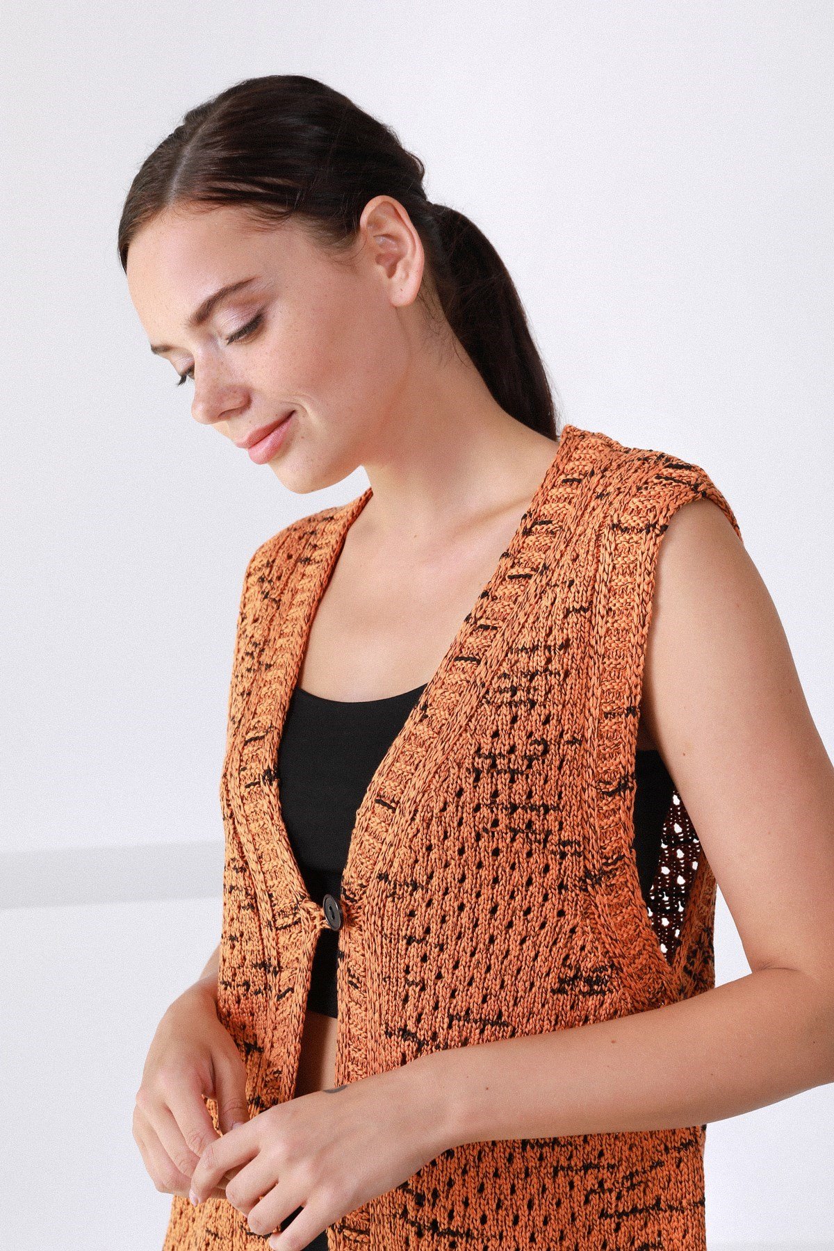 Ferraro Orange V Yaka Yünlü Kadın Triko Yelek