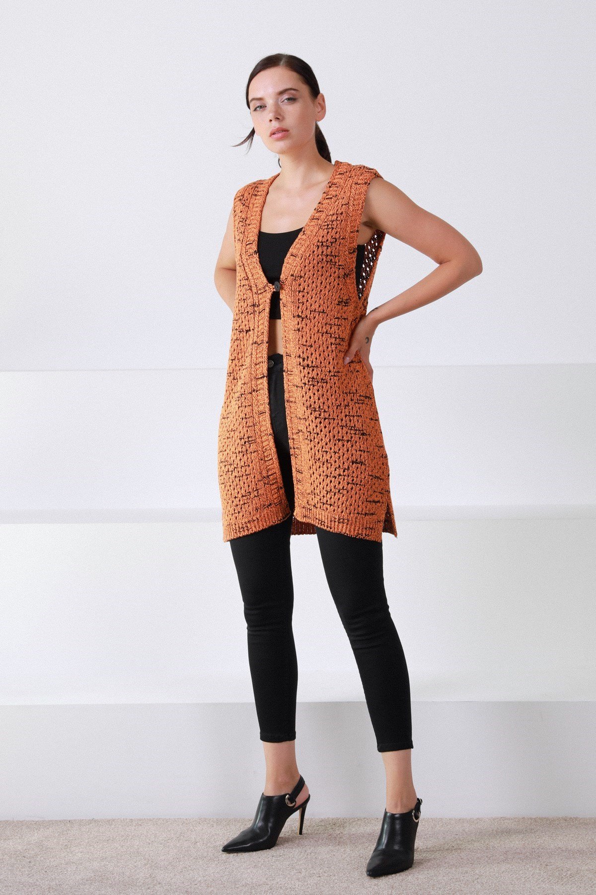 Ferraro Orange V Yaka Yünlü Kadın Triko Yelek