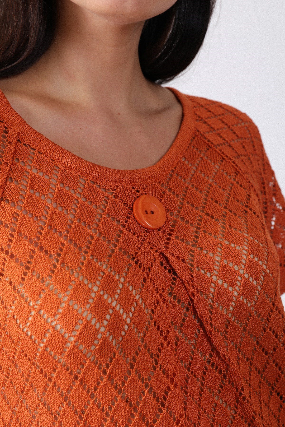 Ferraro Orange Yuvarlak Yaka Ajurlu Kadın Triko Kazak