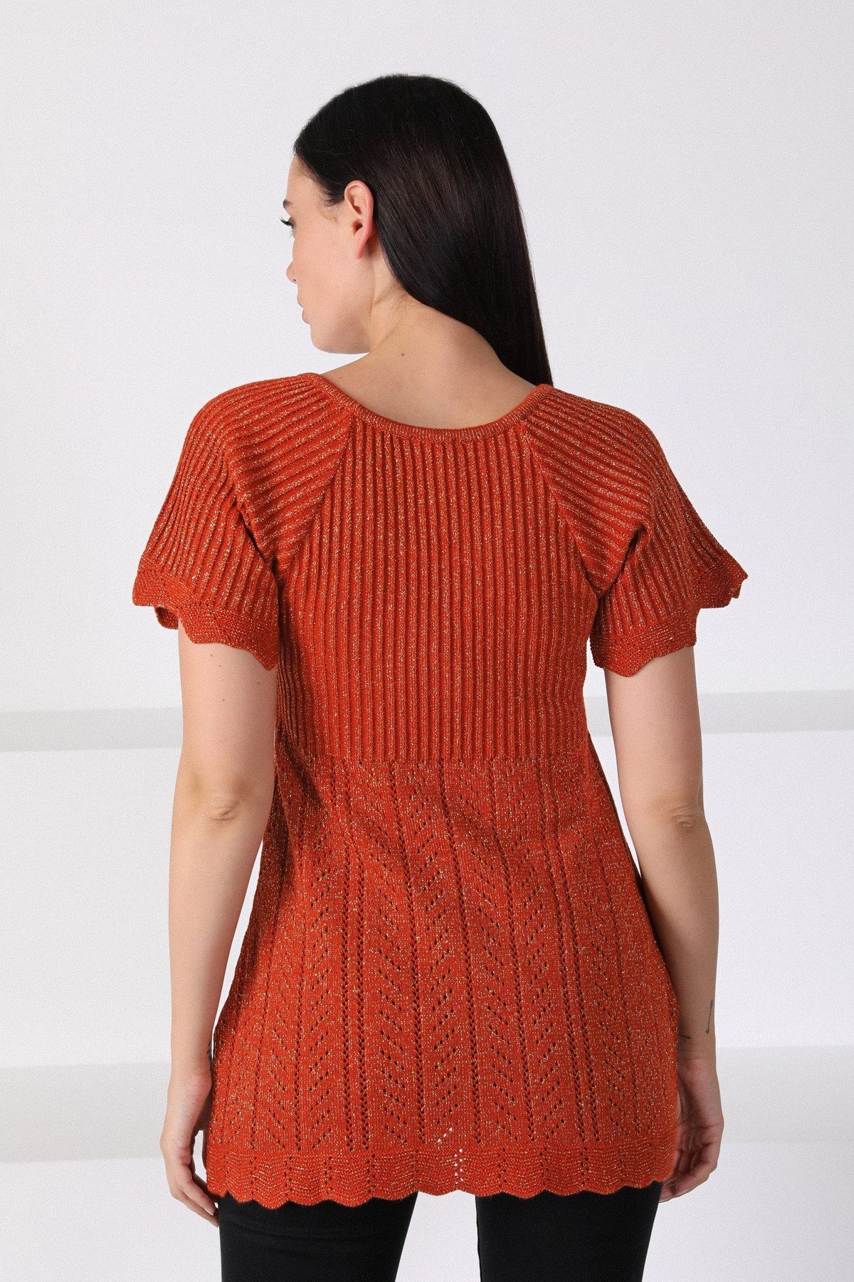 Ferraro Orange Yuvarlak Yaka Bel Büzgülü Kadın Triko Kazak