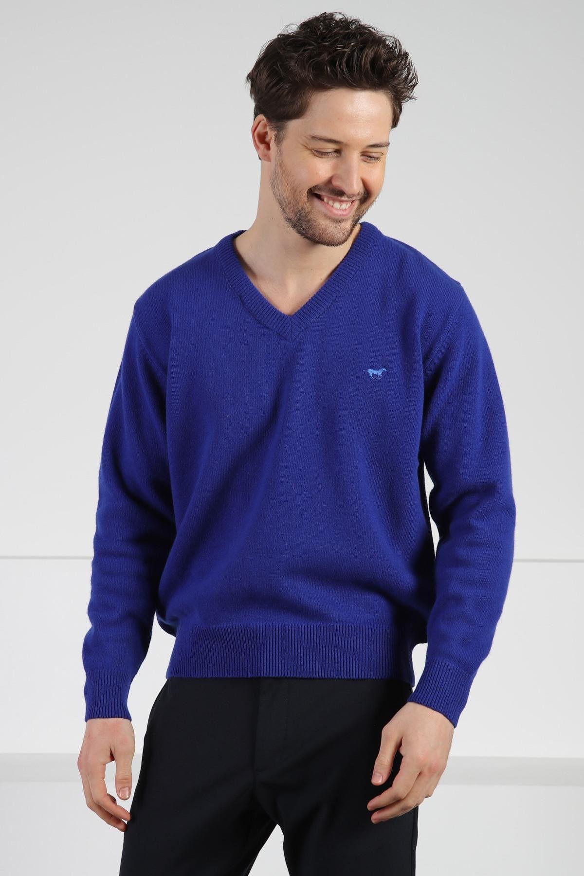 Ferraro Parma V Yaka Erkek Uzun Kollu %100 Kuzu Yünü Triko Kazak