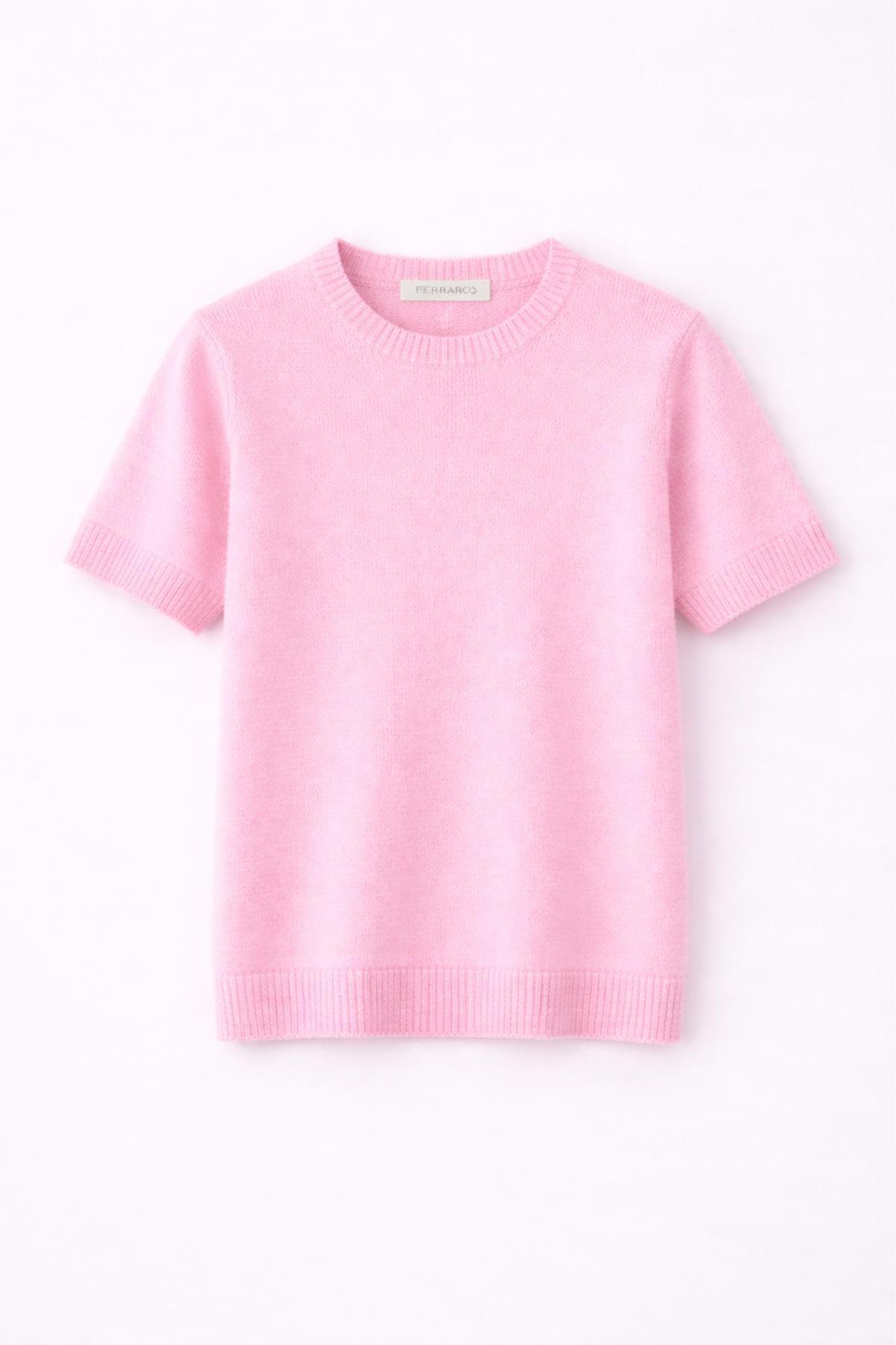 Ferraro Pembe Kadın Mevsimlik Yün Karışımlı Kısa Kollu Triko Bluz