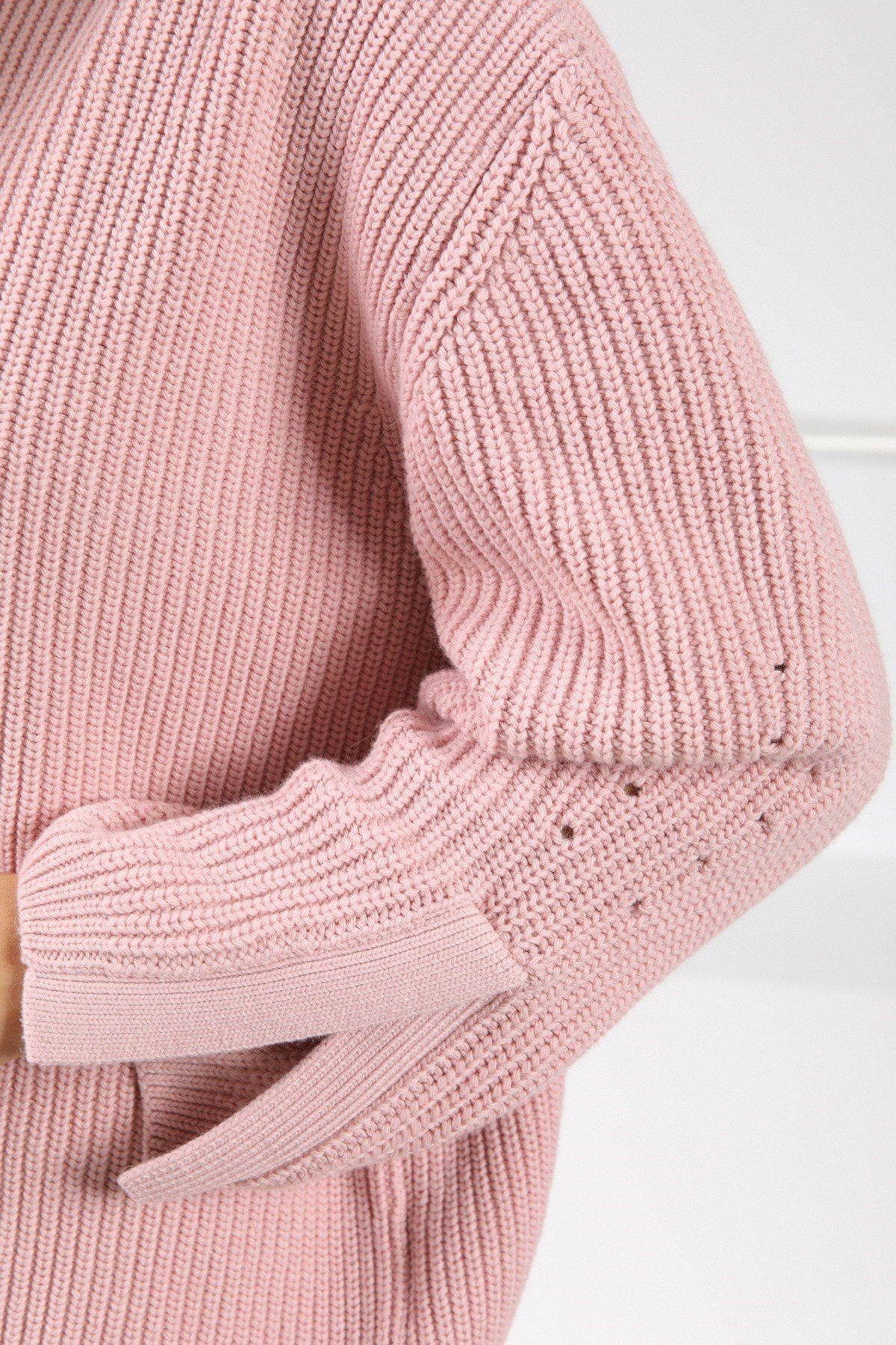 Ferraro Pembe Kolu Yırtmaçlı Kaşmirli Kadın Triko Kazak