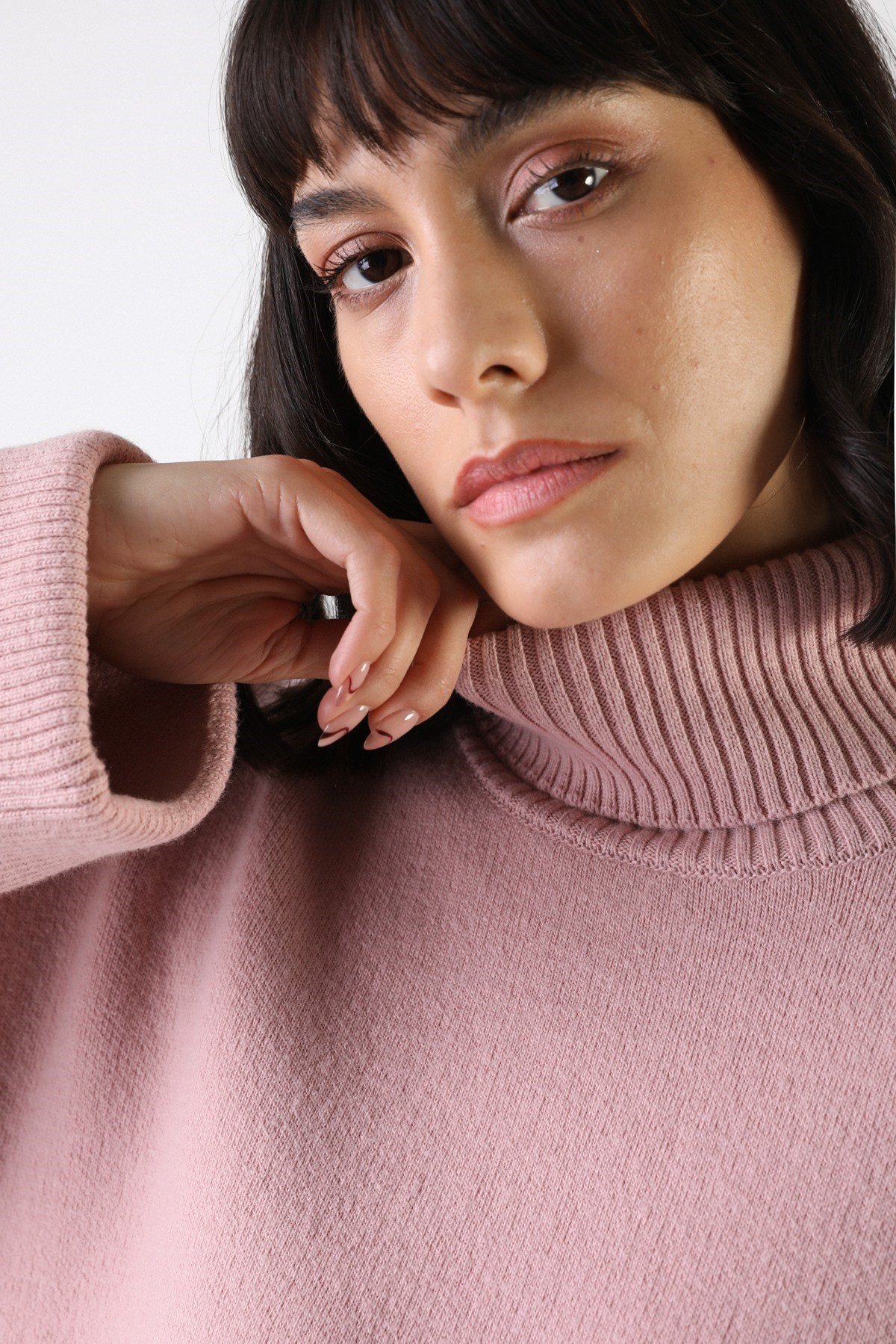 Ferraro Pembe Uzun Kollu Balıkçı Yaka Kaşmirli Kadın Triko Kazak