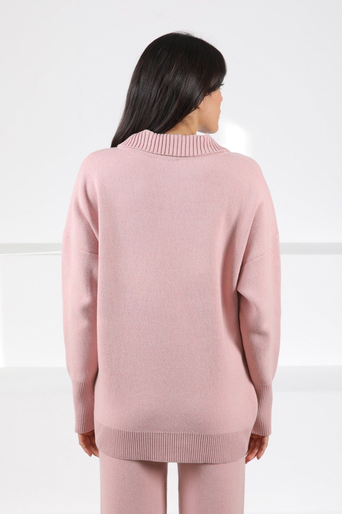 Ferraro Pembe Uzun Kollu Polo Yaka Kaşmirli Kadın Triko Kazak