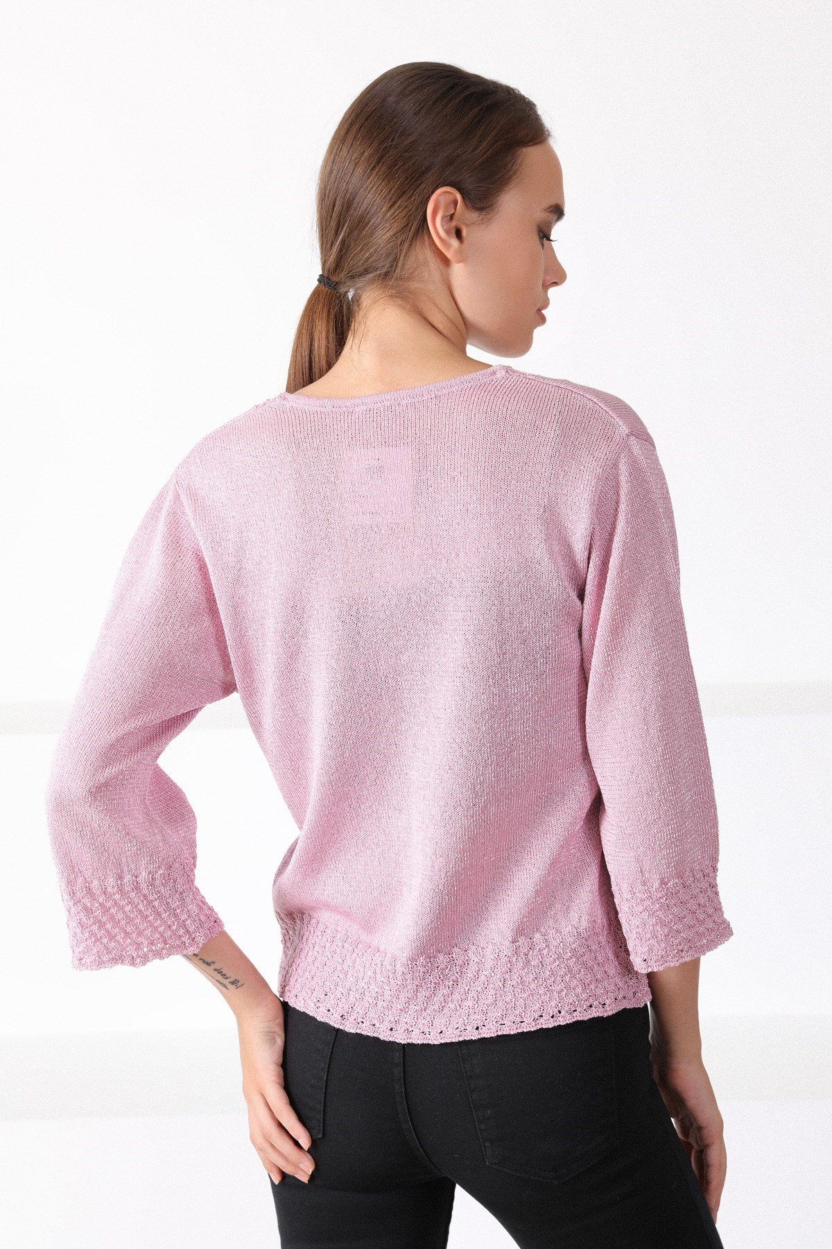 Ferraro Pembe V Yaka Tek Düğmeli Kadın Triko Hırka