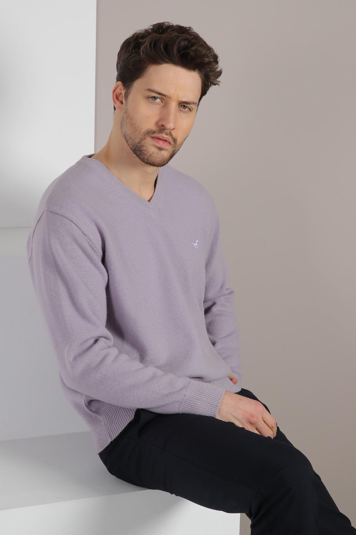 Ferraro Plico V Yaka Erkek Uzun Kollu %100 Kuzu Yünü Triko Kazak