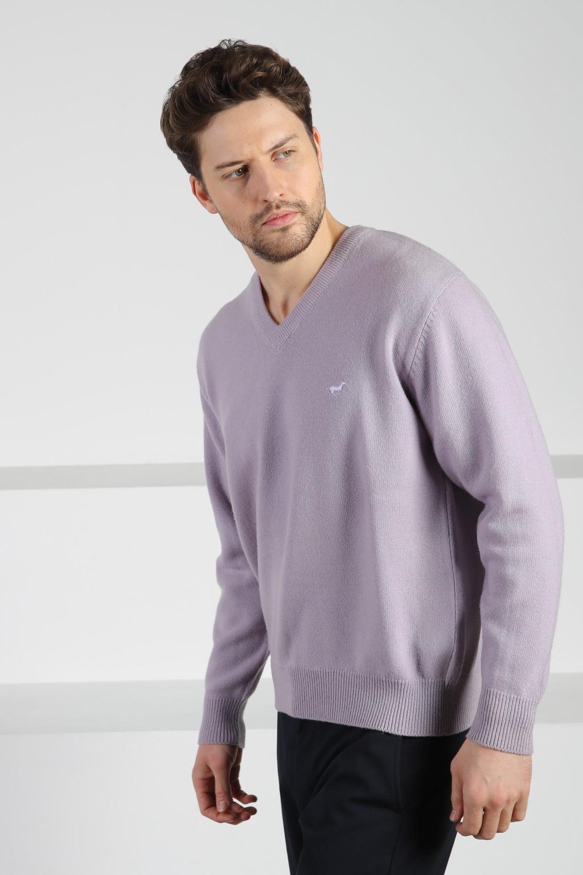 Ferraro Plico V Yaka Erkek Uzun Kollu %100 Kuzu Yünü Triko Kazak