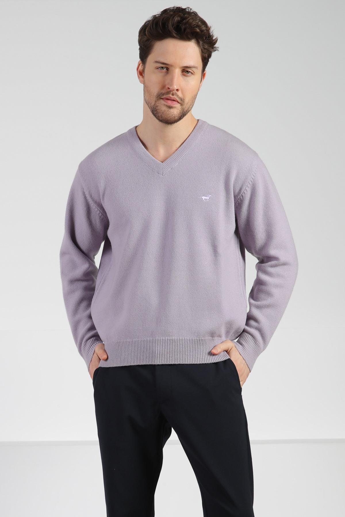 Ferraro Plico V Yaka Erkek Uzun Kollu %100 Kuzu Yünü Triko Kazak