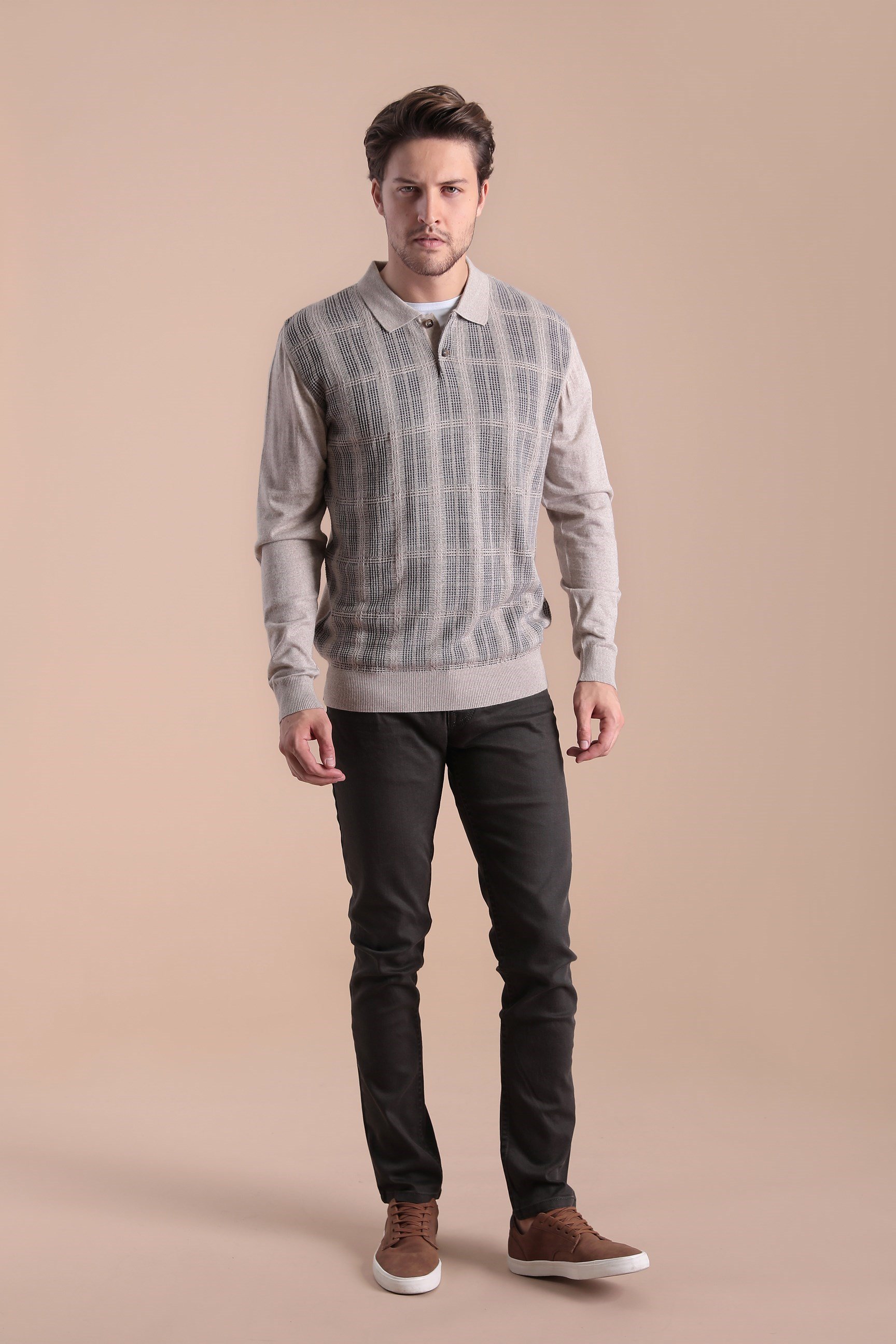 Ferraro Polo Yaka Superfine Yün Kazak - Bej