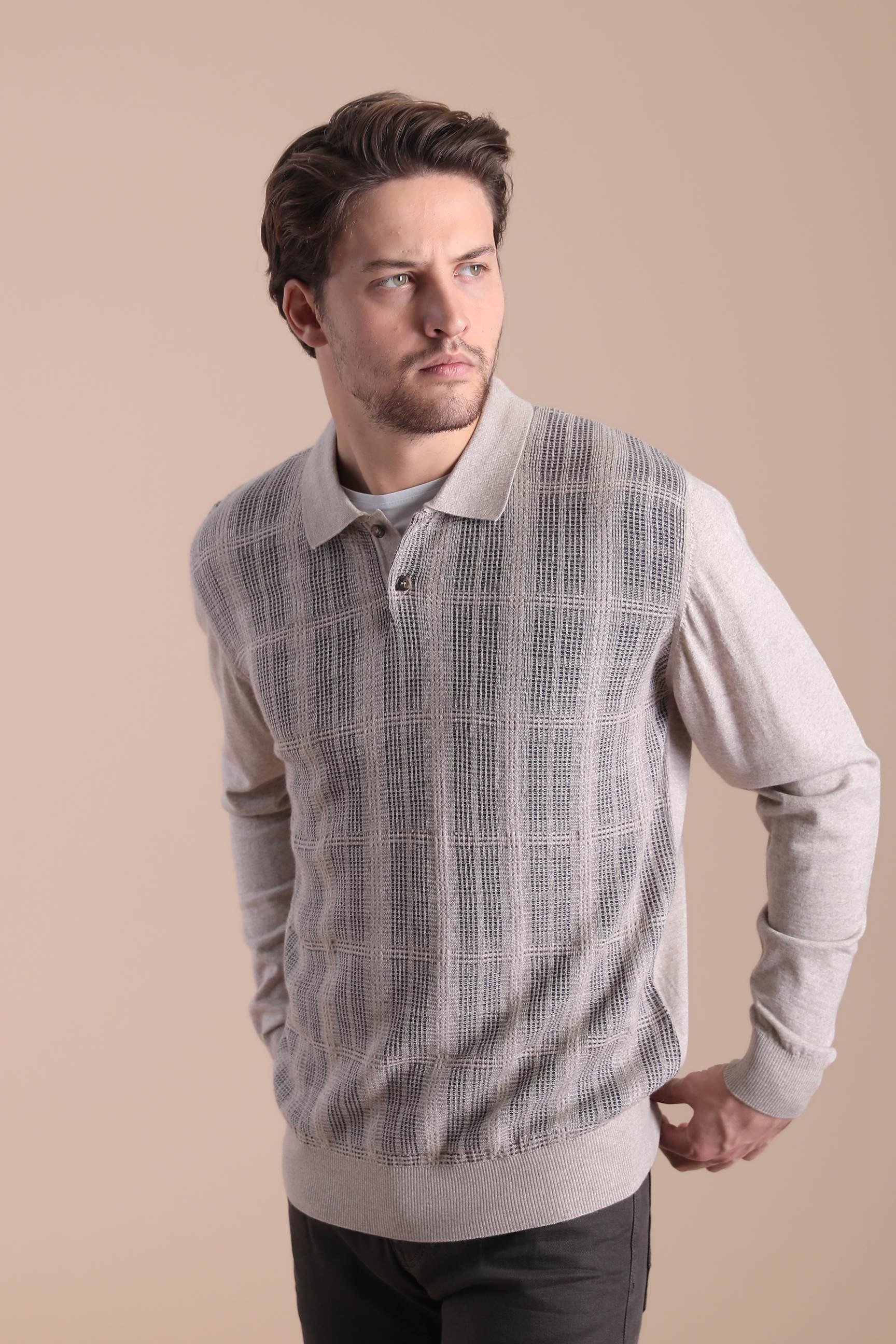 Ferraro Polo Yaka Superfine Yün Kazak - Bej