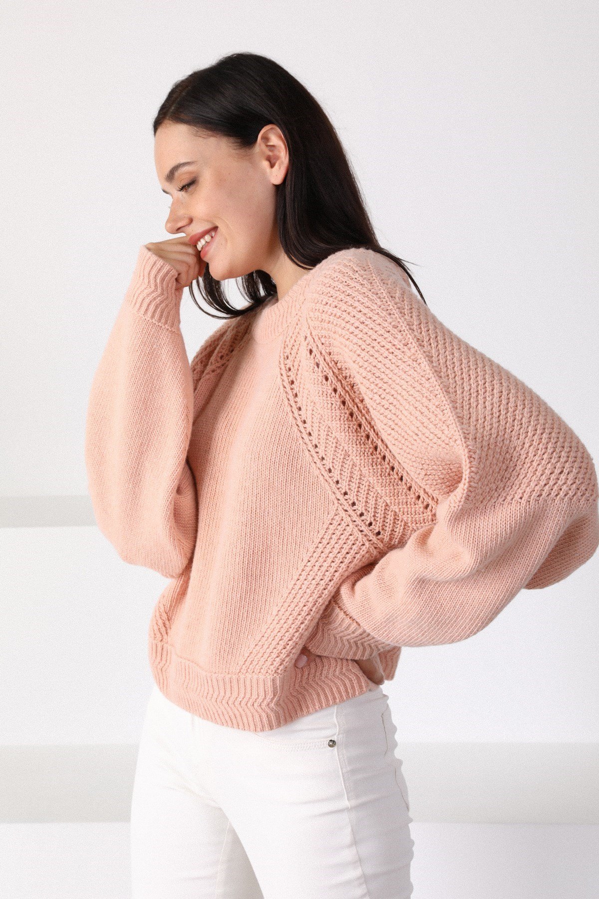 Ferraro Pudra Yuvarlak Yaka Yünlü Kadın Triko Kazak