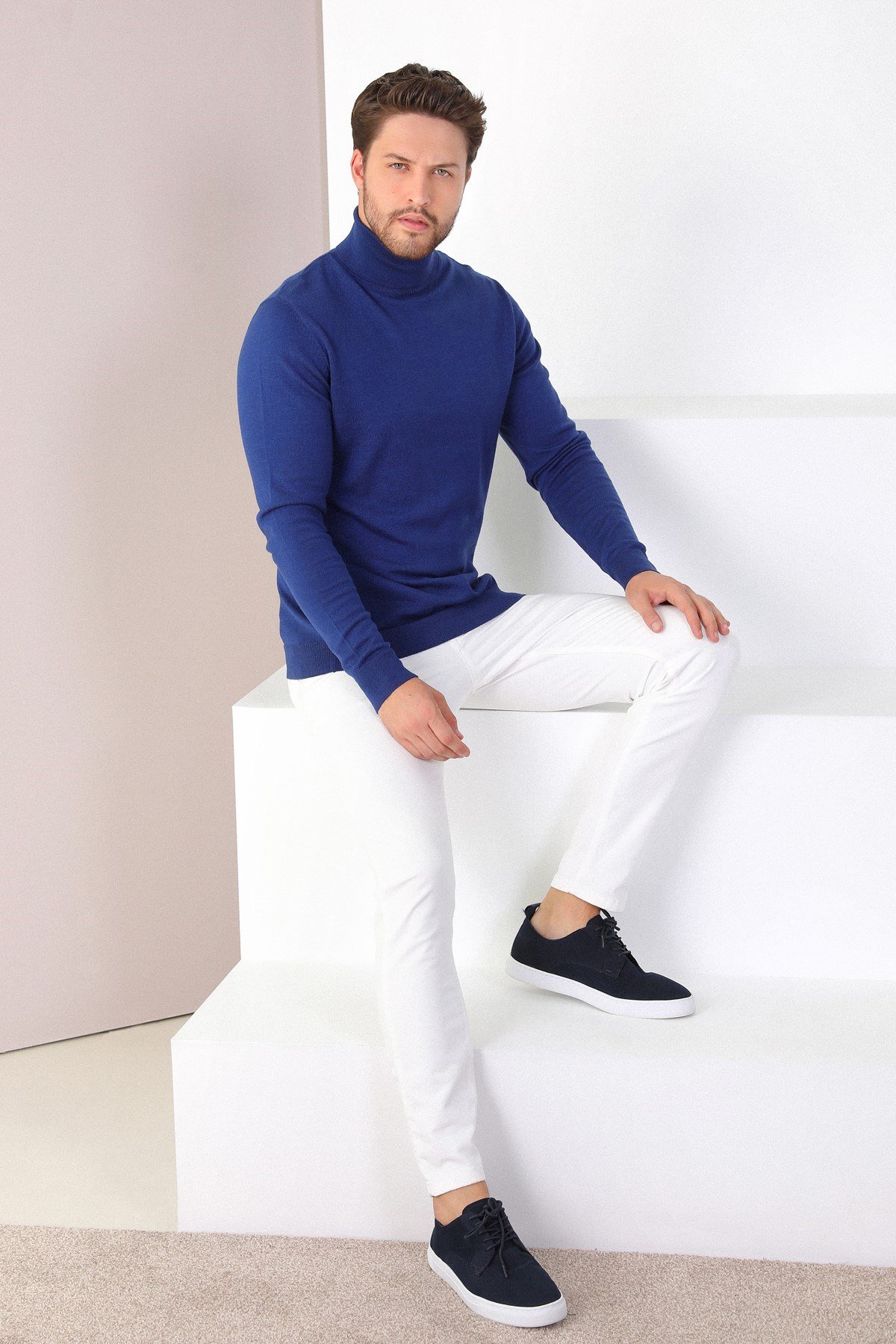 Ferraro Saks Balıkçı Yaka Pamuk Kazak