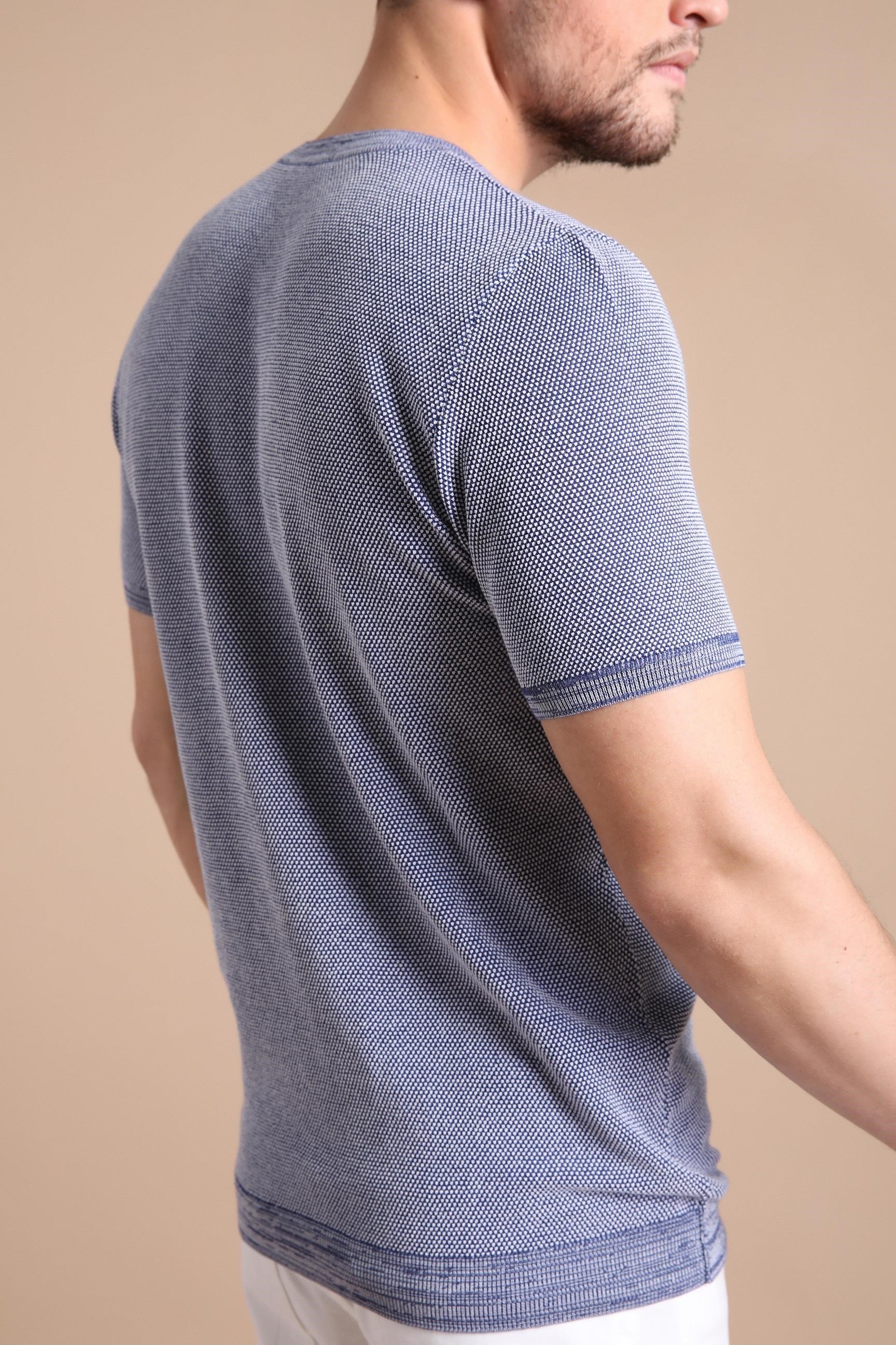 Ferraro Saks/Beyaz Kuşgözü Desenli Bisiklet Yaka Erkek Triko T-Shirt