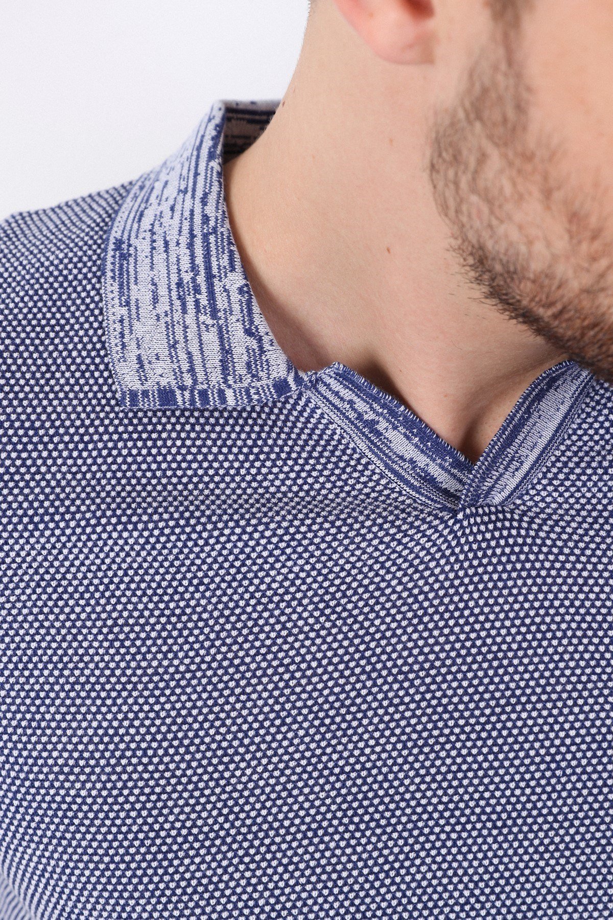 Ferraro Saks/Beyaz Kuşgözü Desenli Polo Yaka Erkek Triko T-Shirt