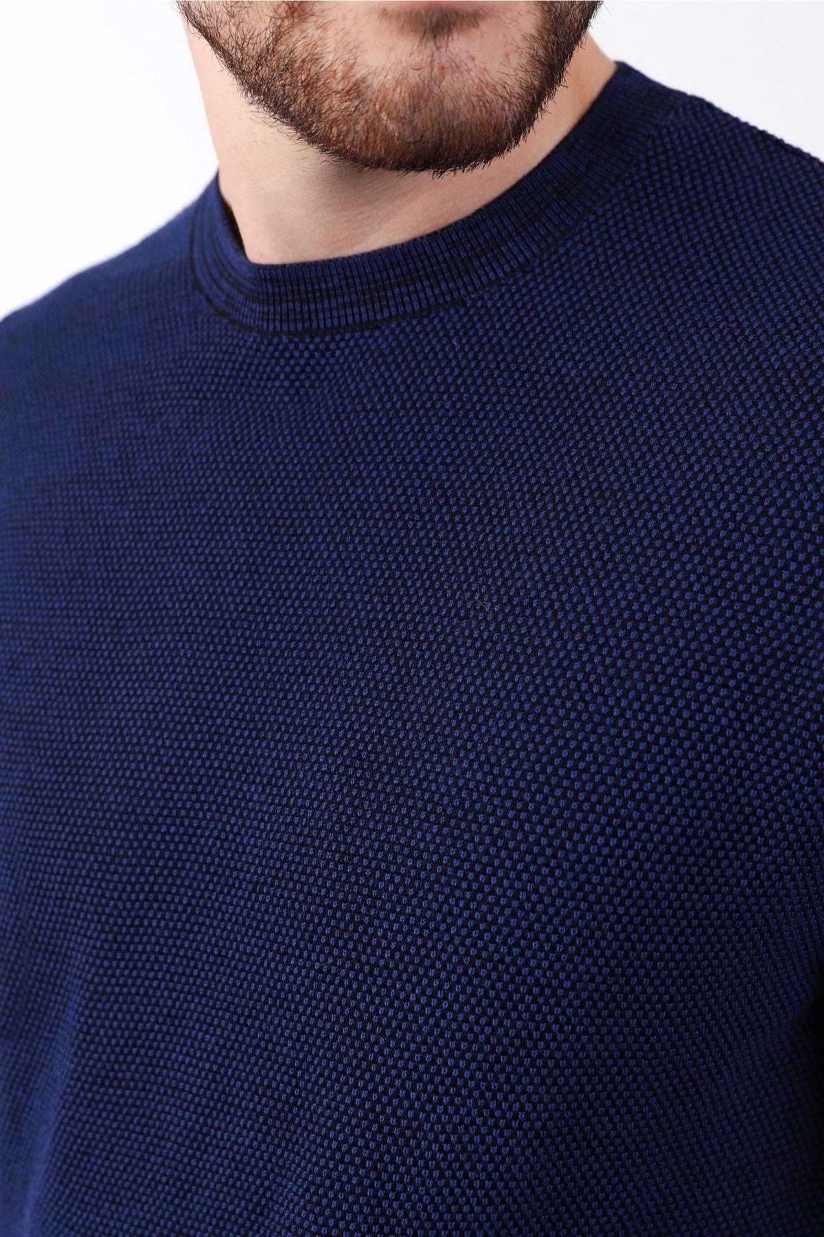 Ferraro Saks/Siyah Kuşgözü Desenli Bisiklet Yaka Erkek Triko T-Shirt