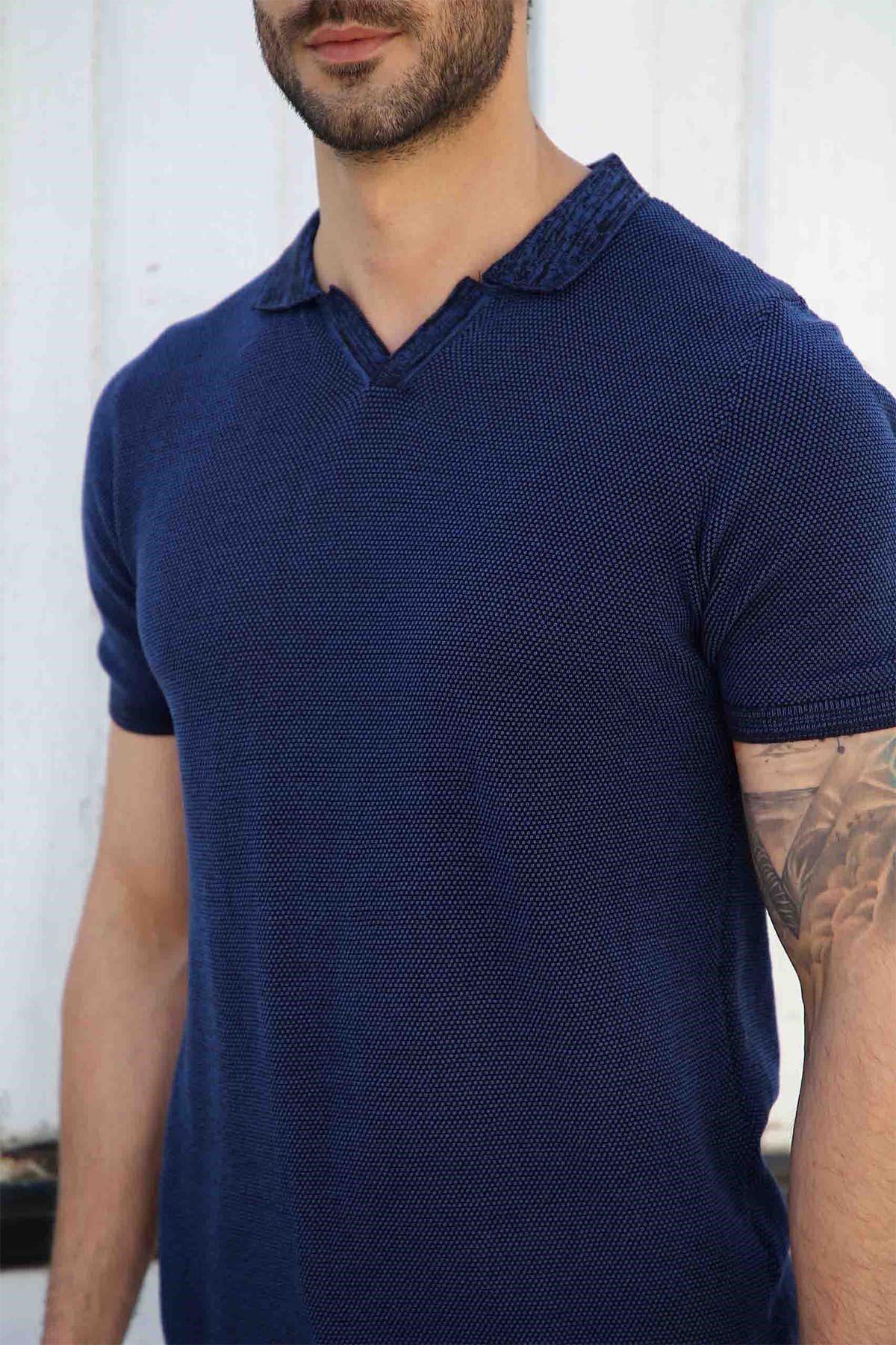 Ferraro Saks/Siyah Kuşgözü Desenli Polo Yaka Erkek Triko T-Shirt