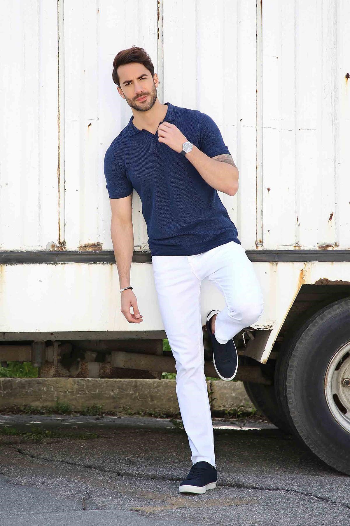 Ferraro Saks/Siyah Kuşgözü Desenli Polo Yaka Erkek Triko T-Shirt