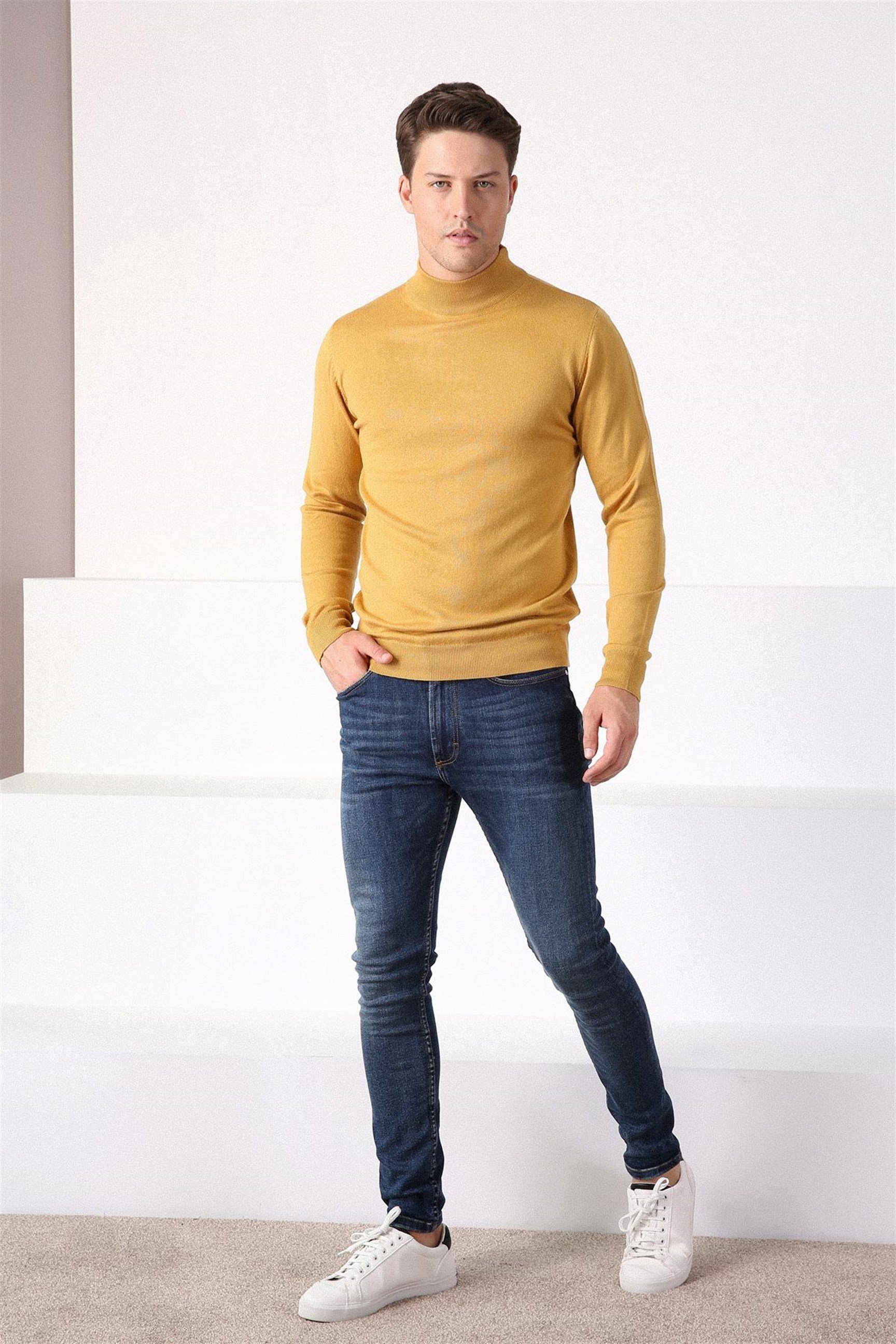 Ferraro Sarı Yarım Balıkçı Yaka Erkek Pamuk Kazak