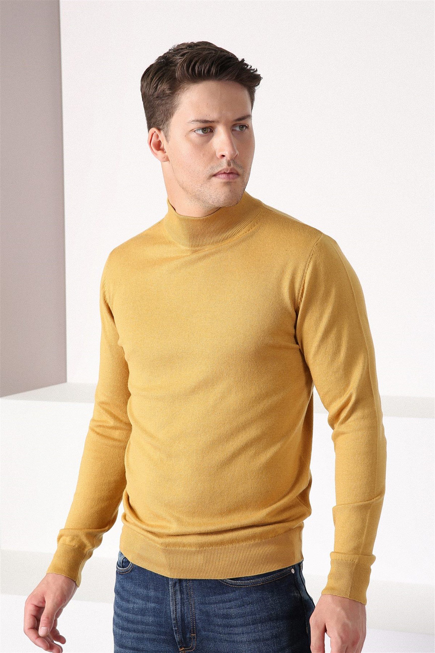 Ferraro Sarı Yarım Balıkçı Yaka Erkek Pamuk Kazak