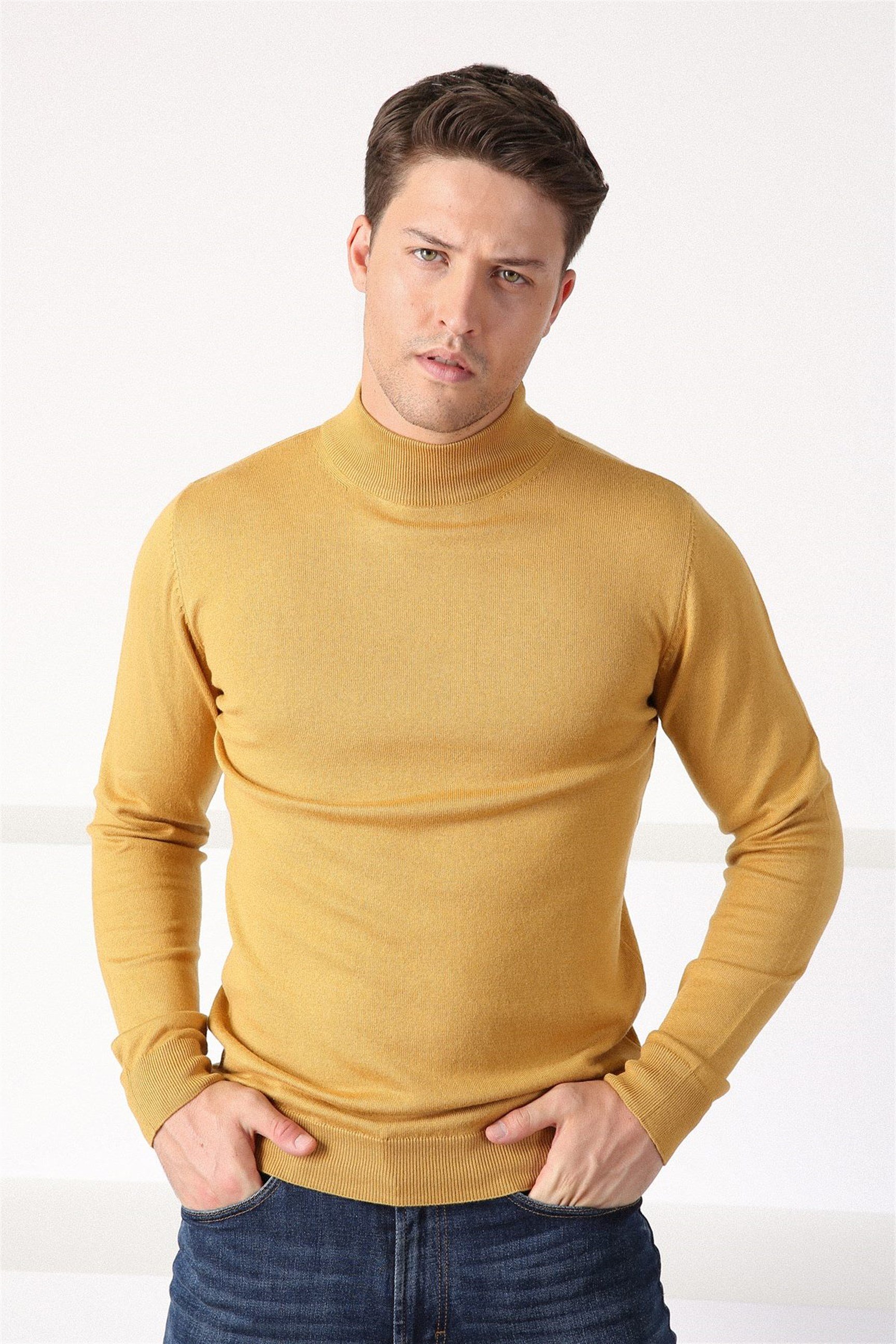 Ferraro Sarı Yarım Balıkçı Yaka Erkek Pamuk Kazak