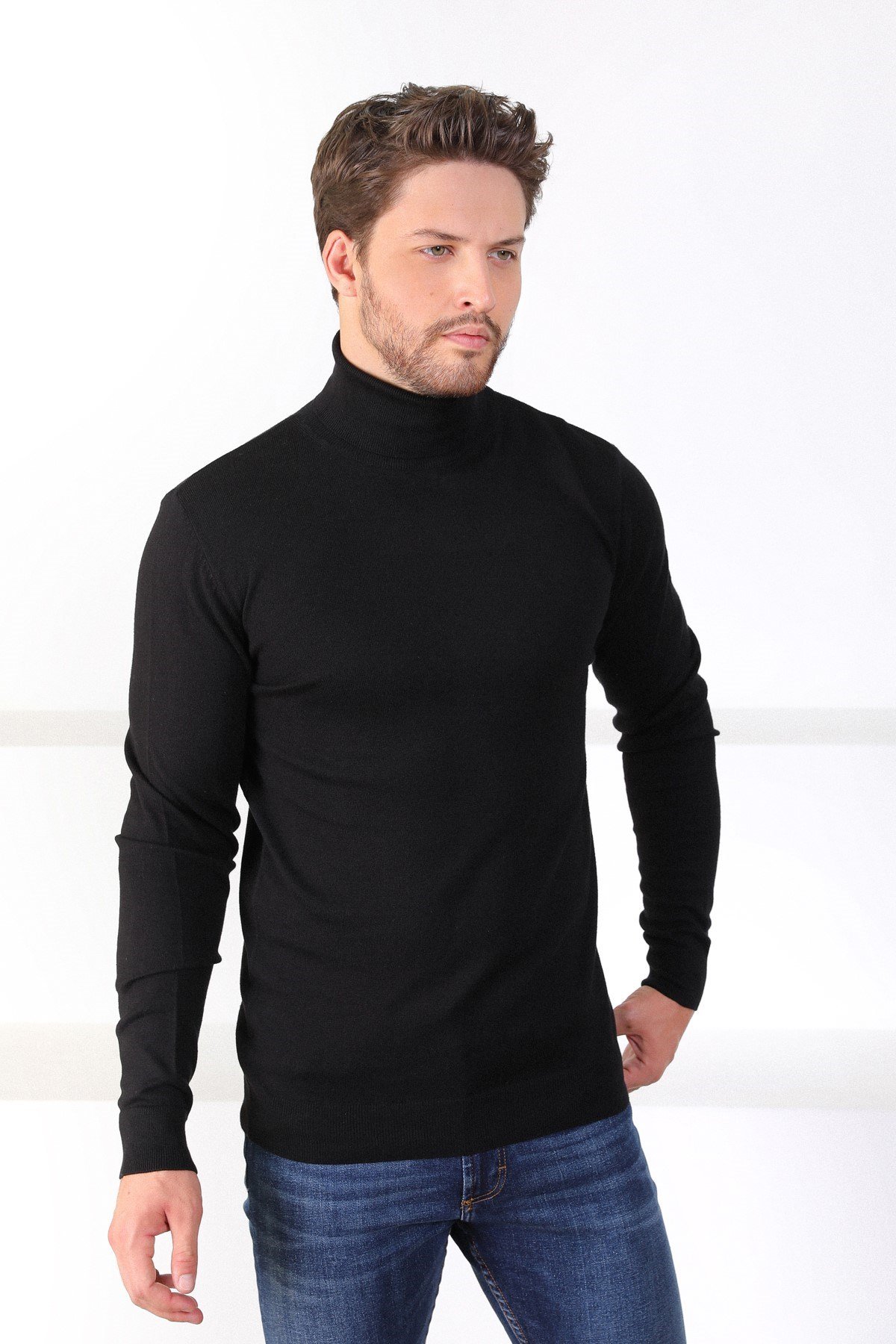 Ferraro Siyah Balıkçı Yaka Pamuk Kazak