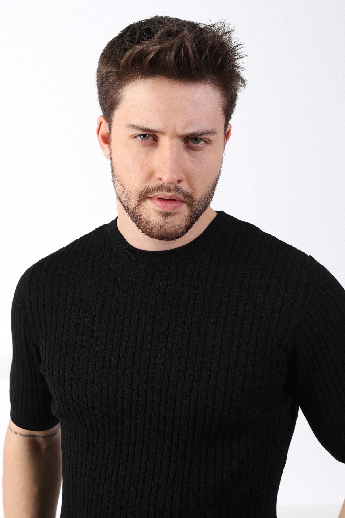 Ferraro Siyah Bisiklet Yaka Erkek Pamuk Triko T-Shirt