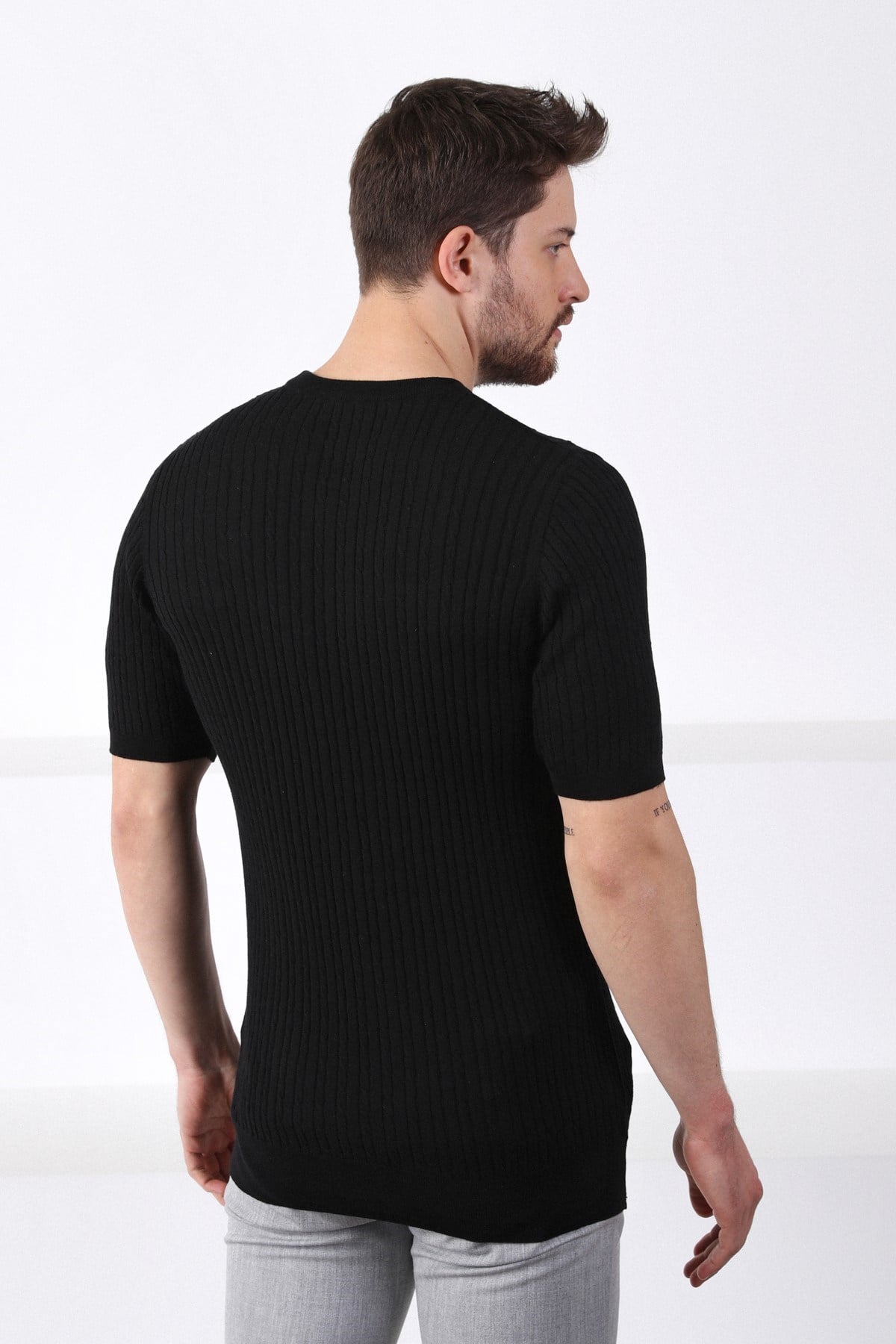 Ferraro Siyah Bisiklet Yaka Erkek Pamuk Triko T-Shirt