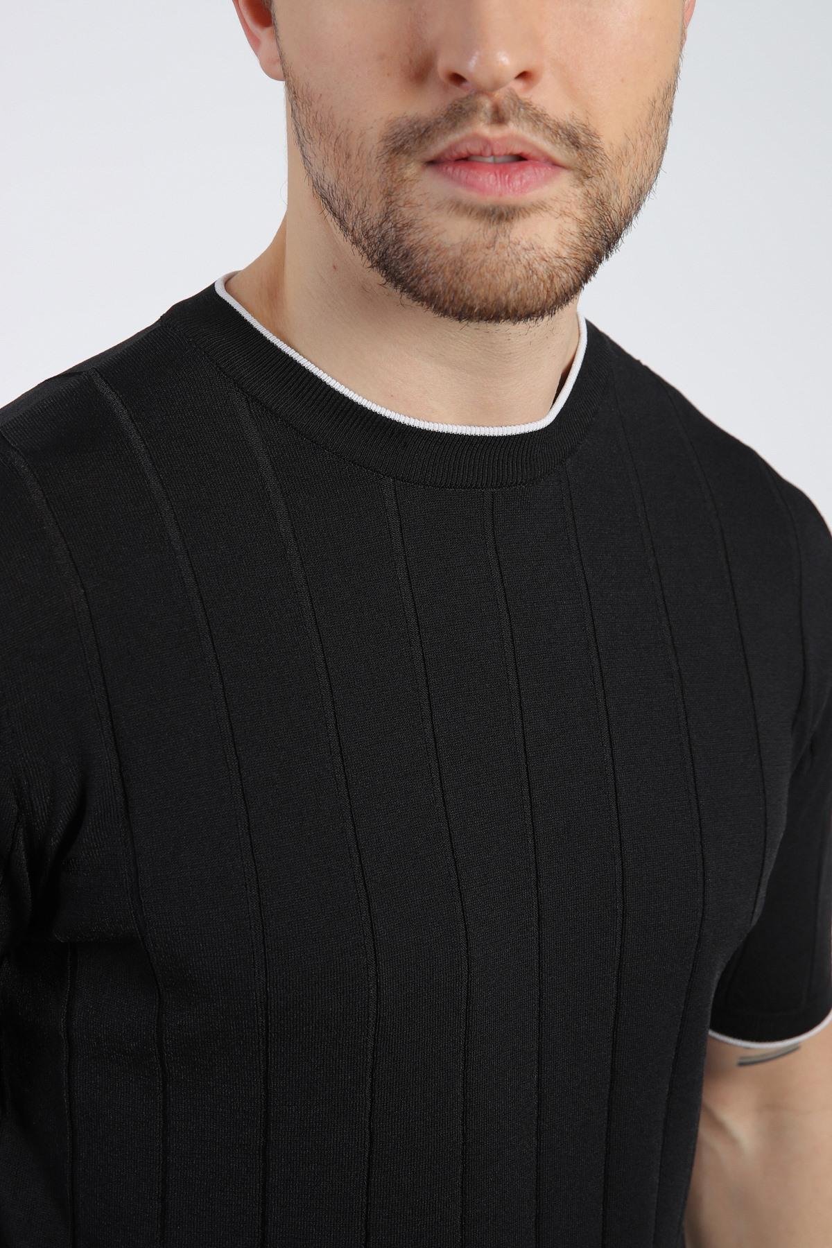 Ferraro Siyah Bisiklet Yaka Erkek Rayon Triko T-Shirt