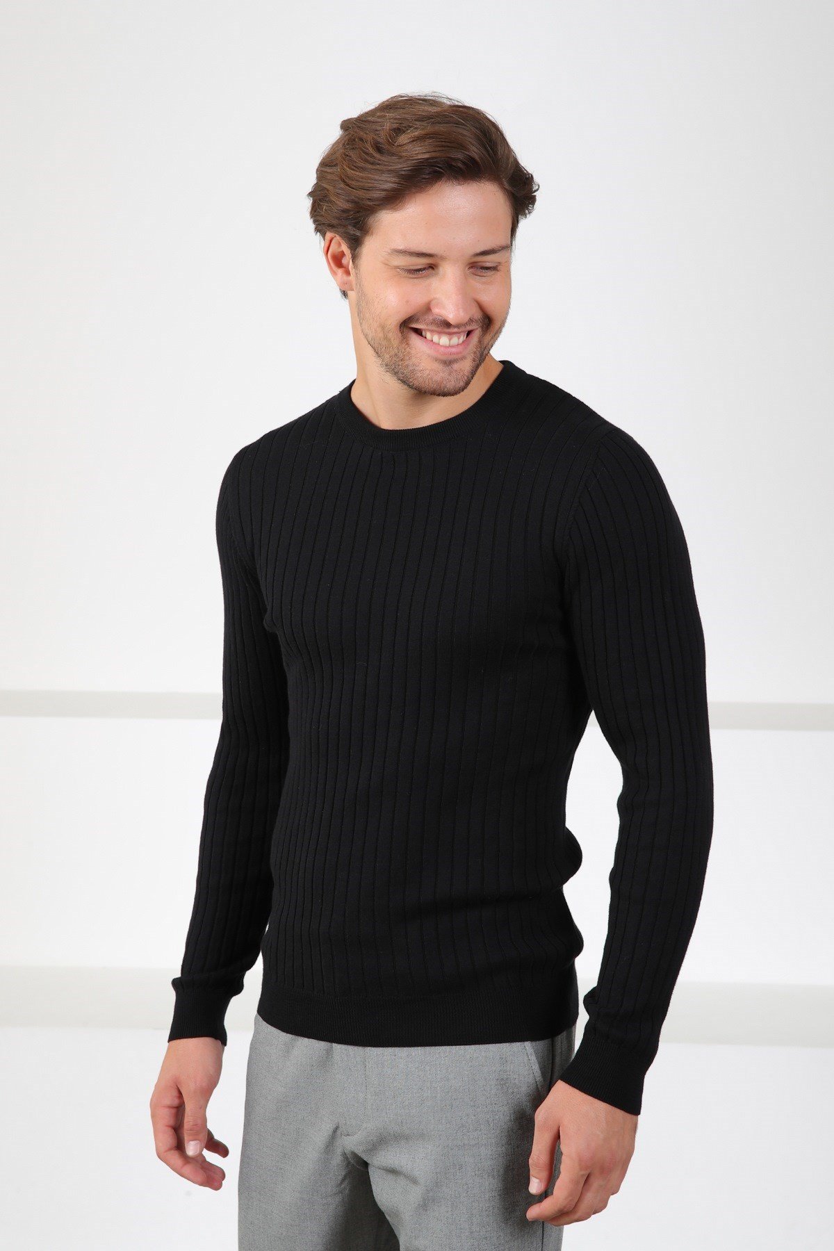 Ferraro Siyah Bisiklet Yaka Fitilli Erkek Kazak