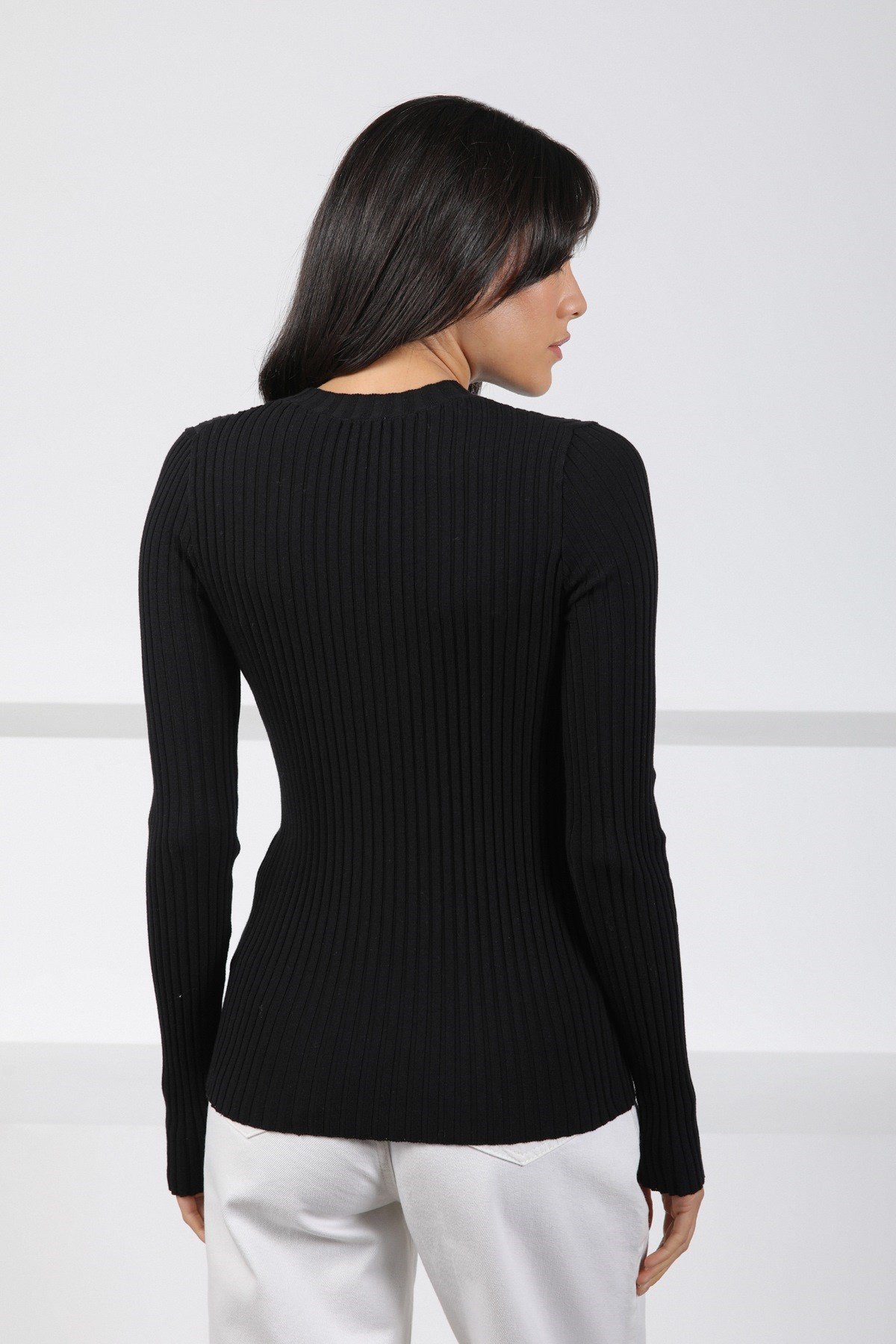 Ferraro Siyah Bisiklet Yaka Pamuklu Kadın Triko Kazak