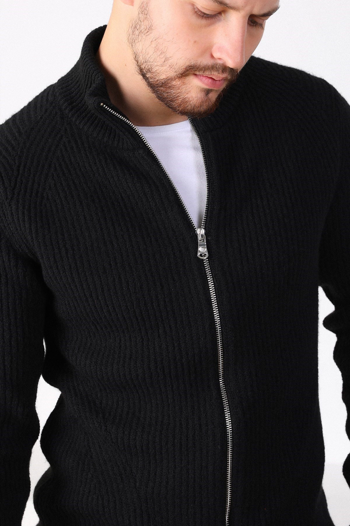 Ferraro Siyah Çift Fermuarlı Erkek Triko Hırka