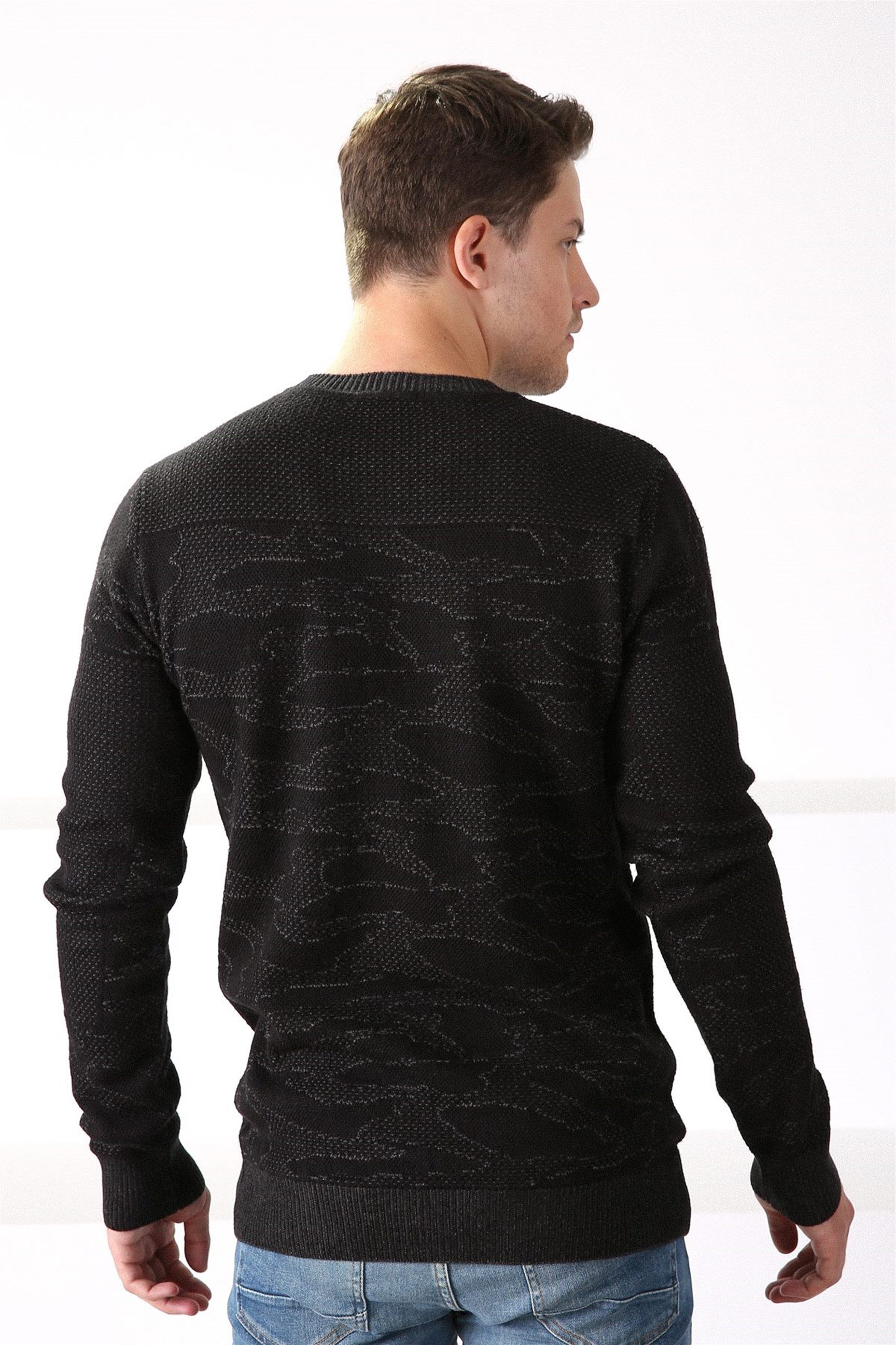 Ferraro Siyah Desenli Bisiklet Yaka Erkek Pamuk Kazak