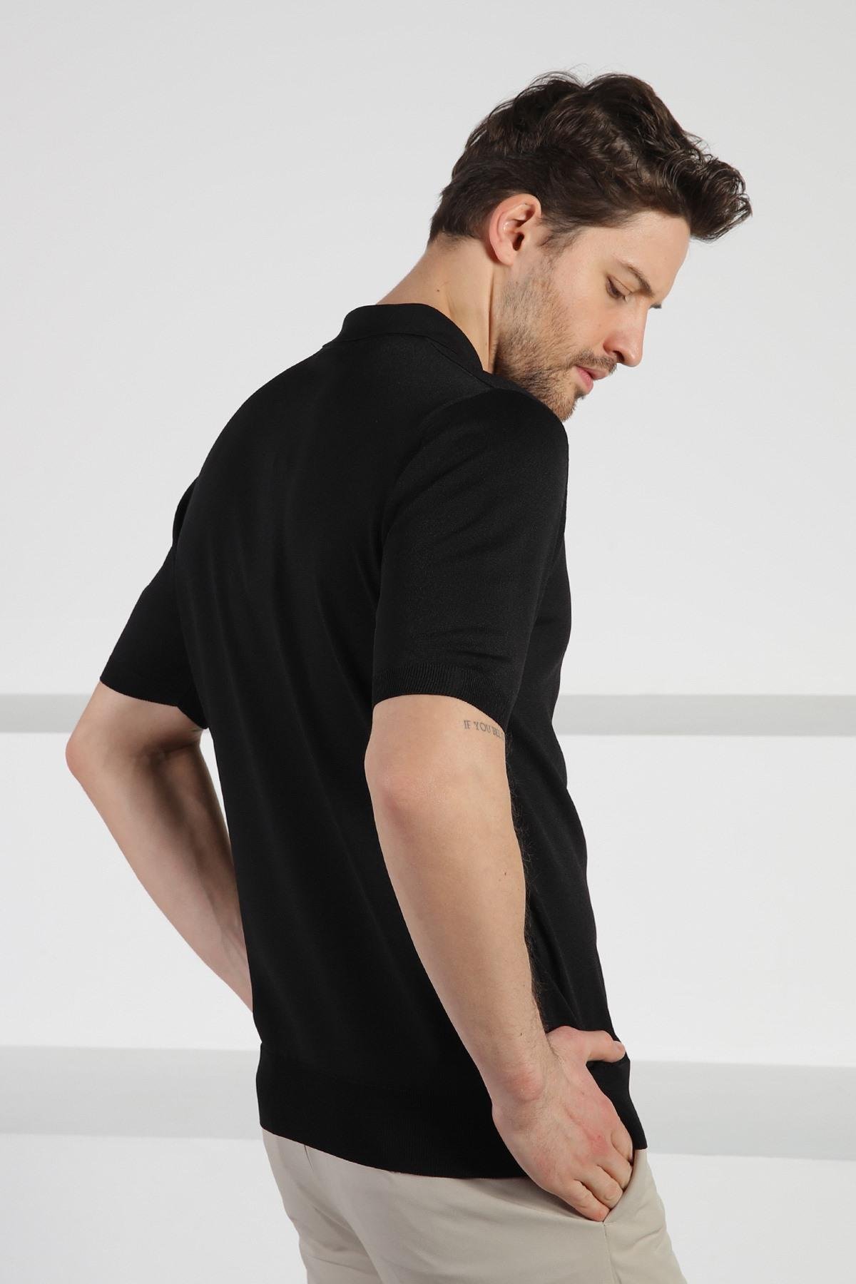 Ferraro Siyah Düğmeli Polo Yaka Erkek Rayon Triko T-Shirt