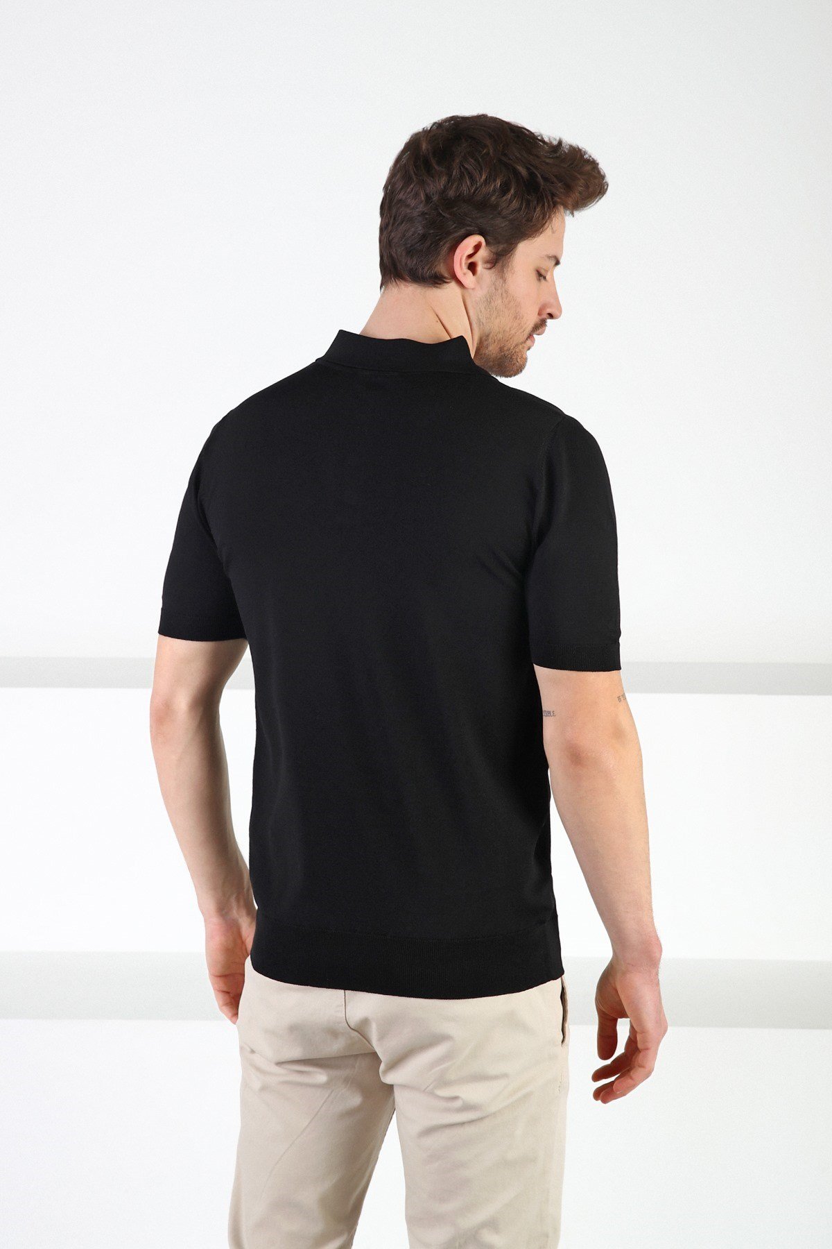 Ferraro Siyah Düğmeli Polo Yaka Viskon Erkek Triko T-Shirt