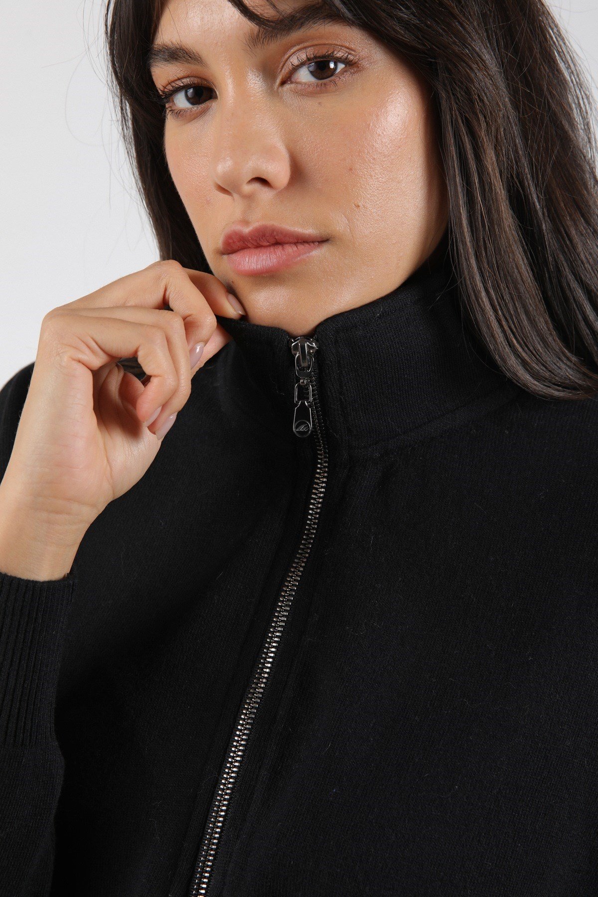 Ferraro Siyah Fermuarlı Kaşmirli Kadın Triko Kazak