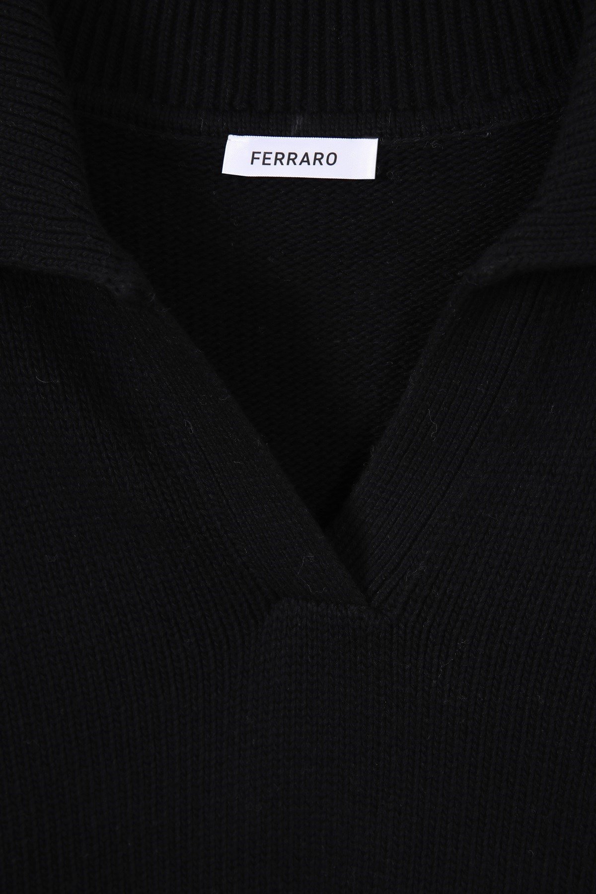 Ferraro Siyah Gömlek Yaka Kadın Triko Kazak