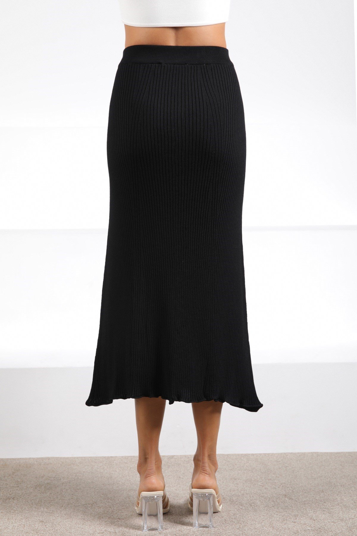 Ferraro Siyah Midi Boy Kadın Triko Etek