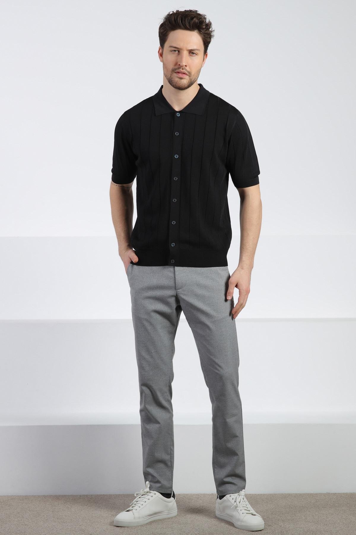 Ferraro Siyah Önü Düğmeli Polo Yaka Erkek Rayon Triko T-Shirt