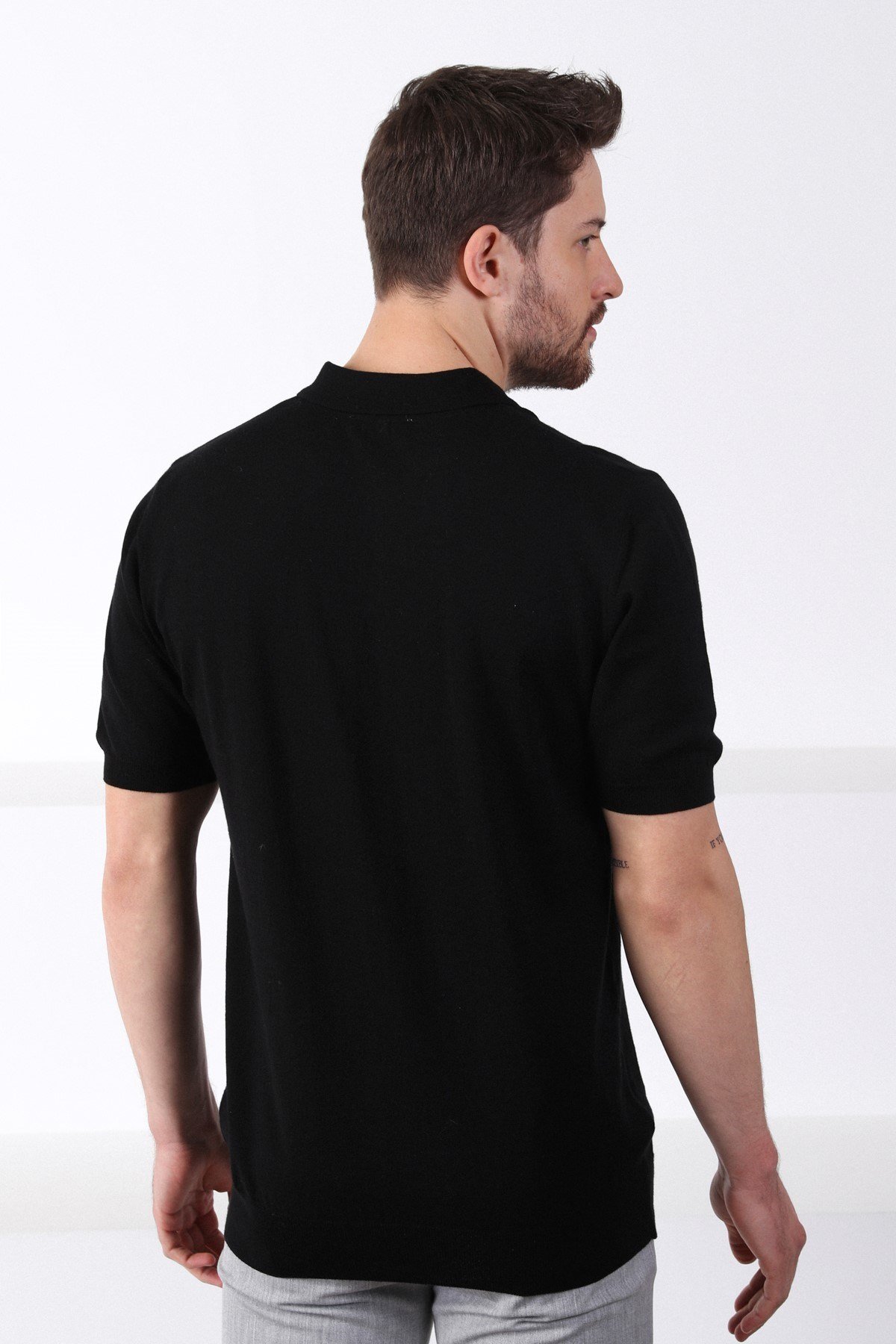 Ferraro Siyah Polo Yaka Düz Renk Erkek Pamuk Triko T-Shirt