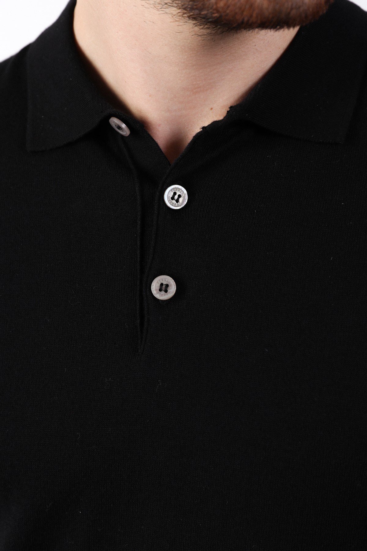 Ferraro Siyah Polo Yaka Düz Renk Erkek Pamuk Triko T-Shirt