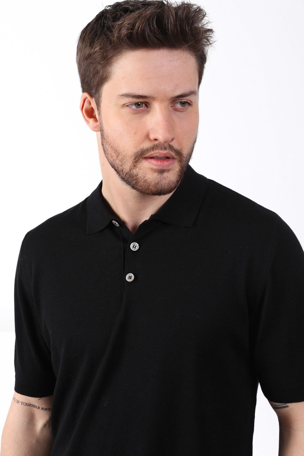 Ferraro Siyah Polo Yaka Düz Renk Erkek Pamuk Triko T-Shirt