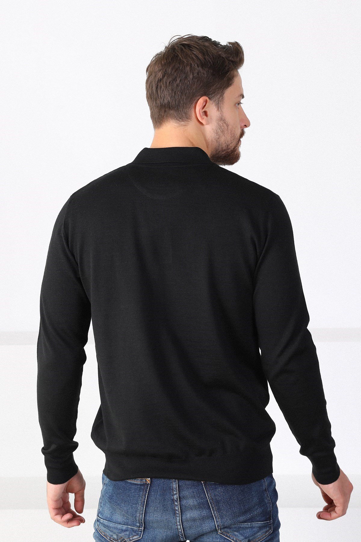 Ferraro Siyah Polo Yaka Erkek Triko Kazak