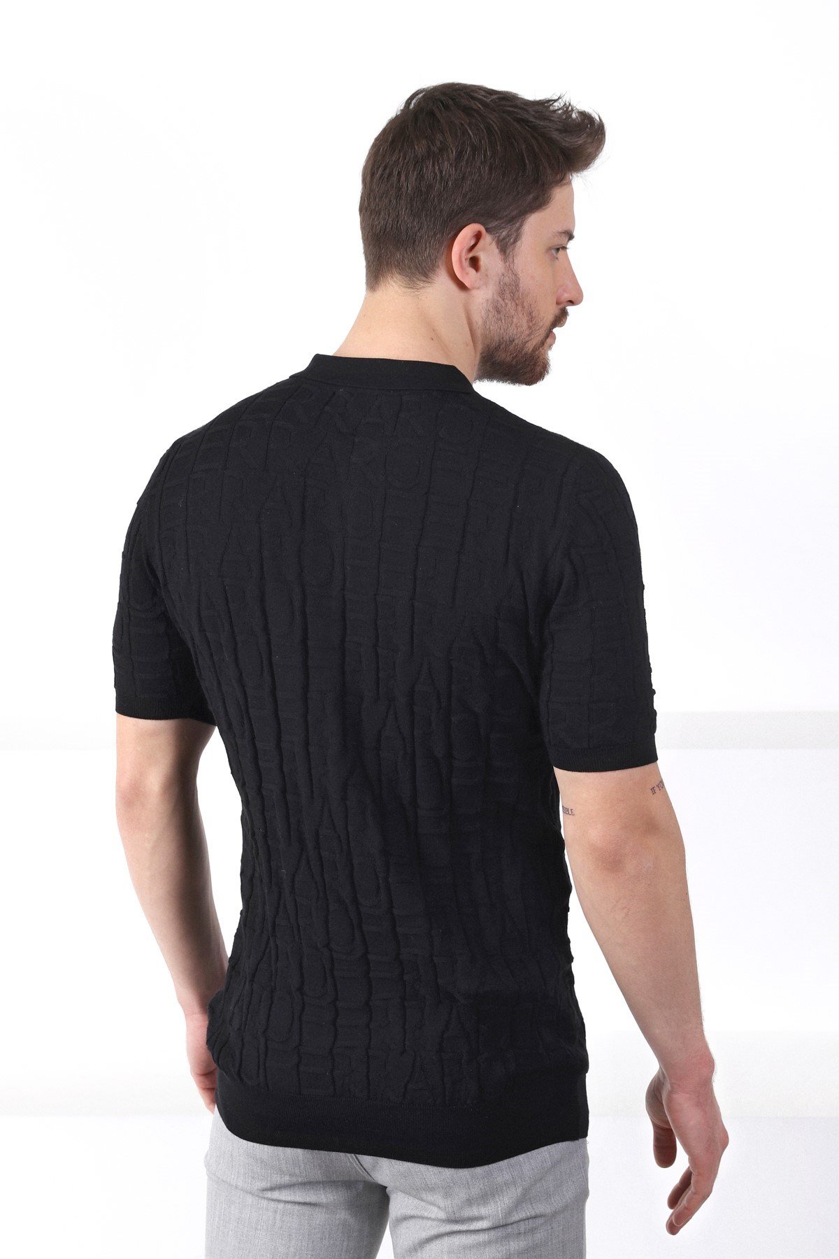 Ferraro Siyah Polo Yaka Fermuarlı Erkek Pamuk Triko T-Shirt